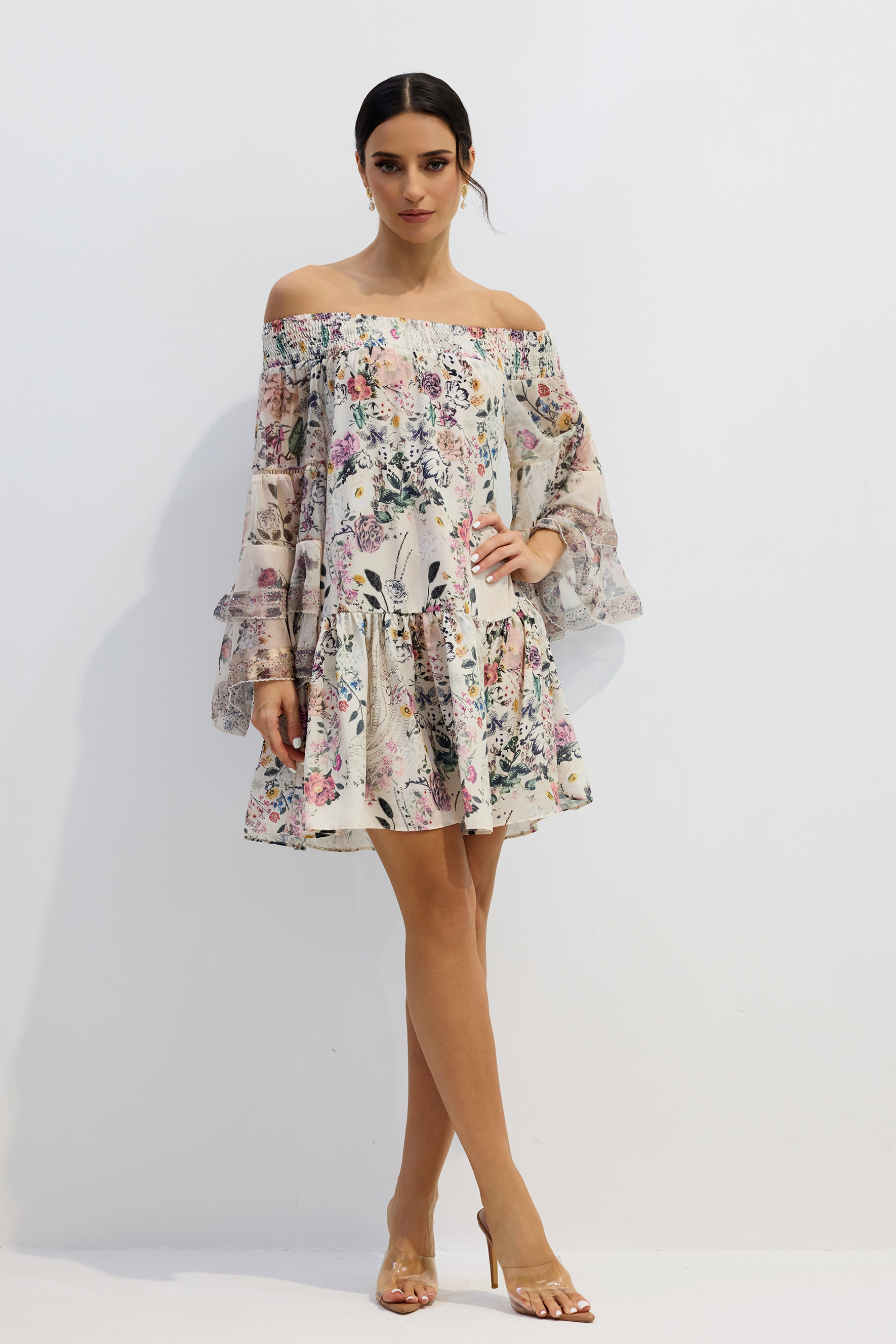 Yvonne Floral Off Shoulder Mini Dress-purelyfable