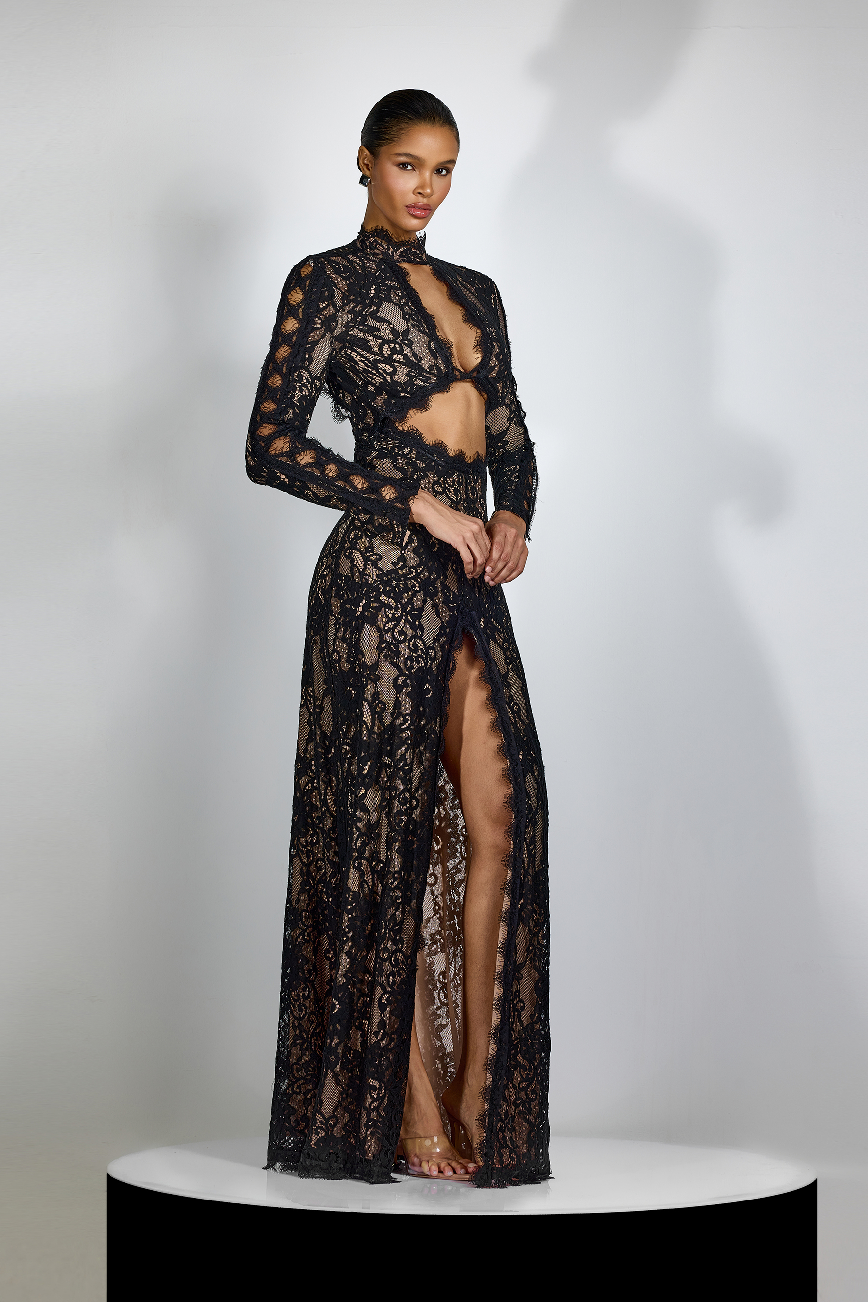 Natalie Cutout High Slit Lace Maxi Dress-purelyfable