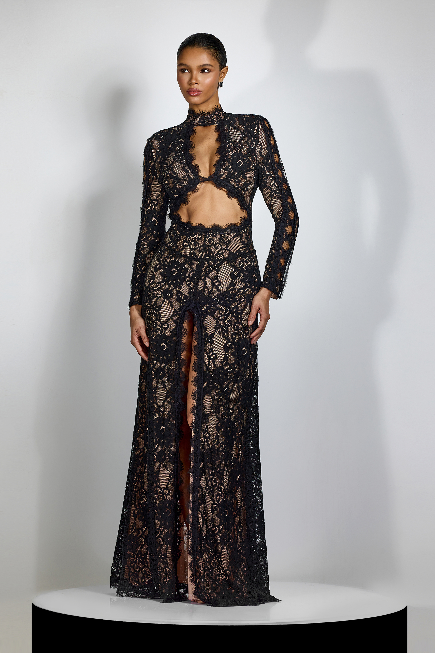 Natalie Cutout High Slit Lace Maxi Dress-purelyfable