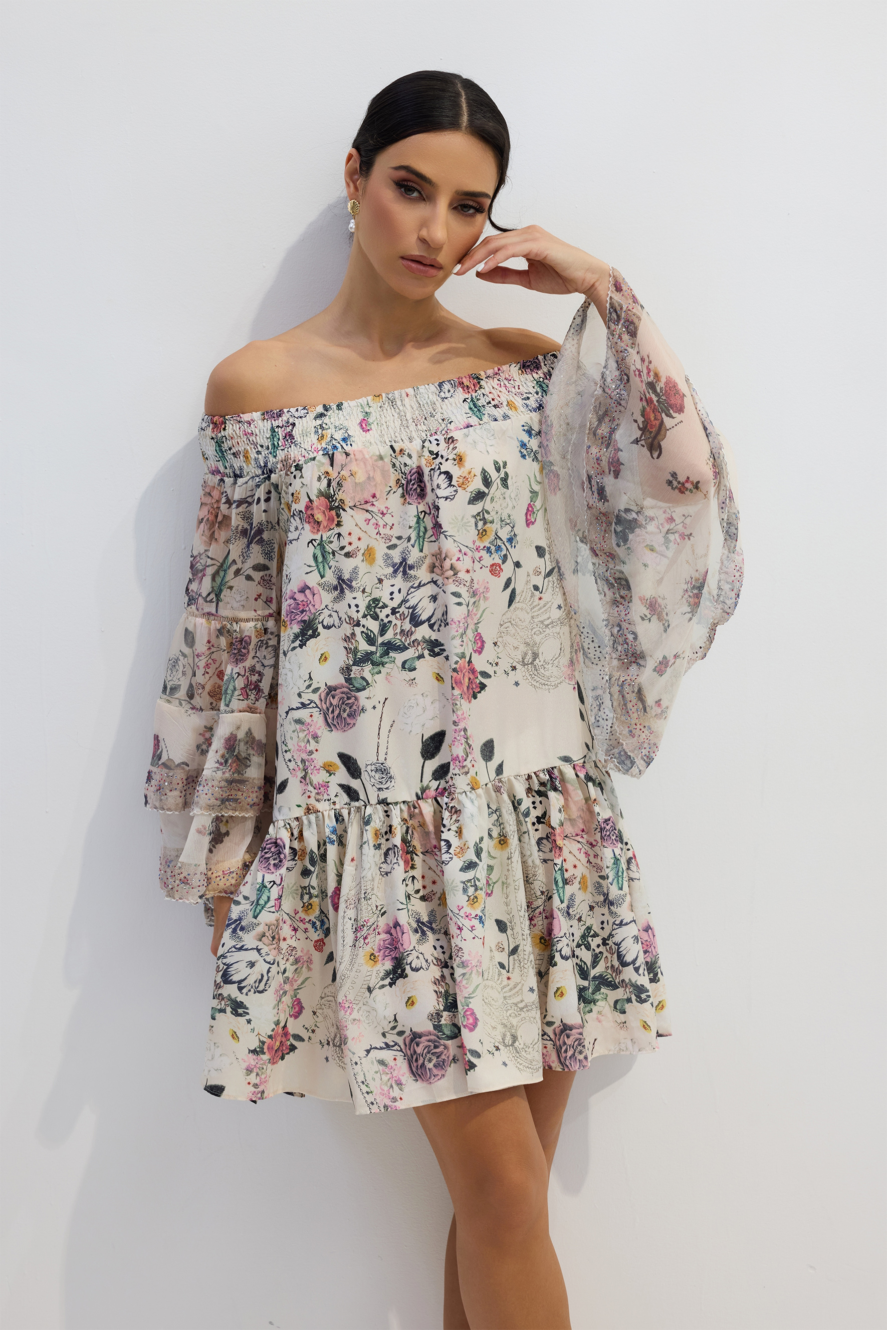 Yvonne Floral Off Shoulder Mini Dress-purelyfable