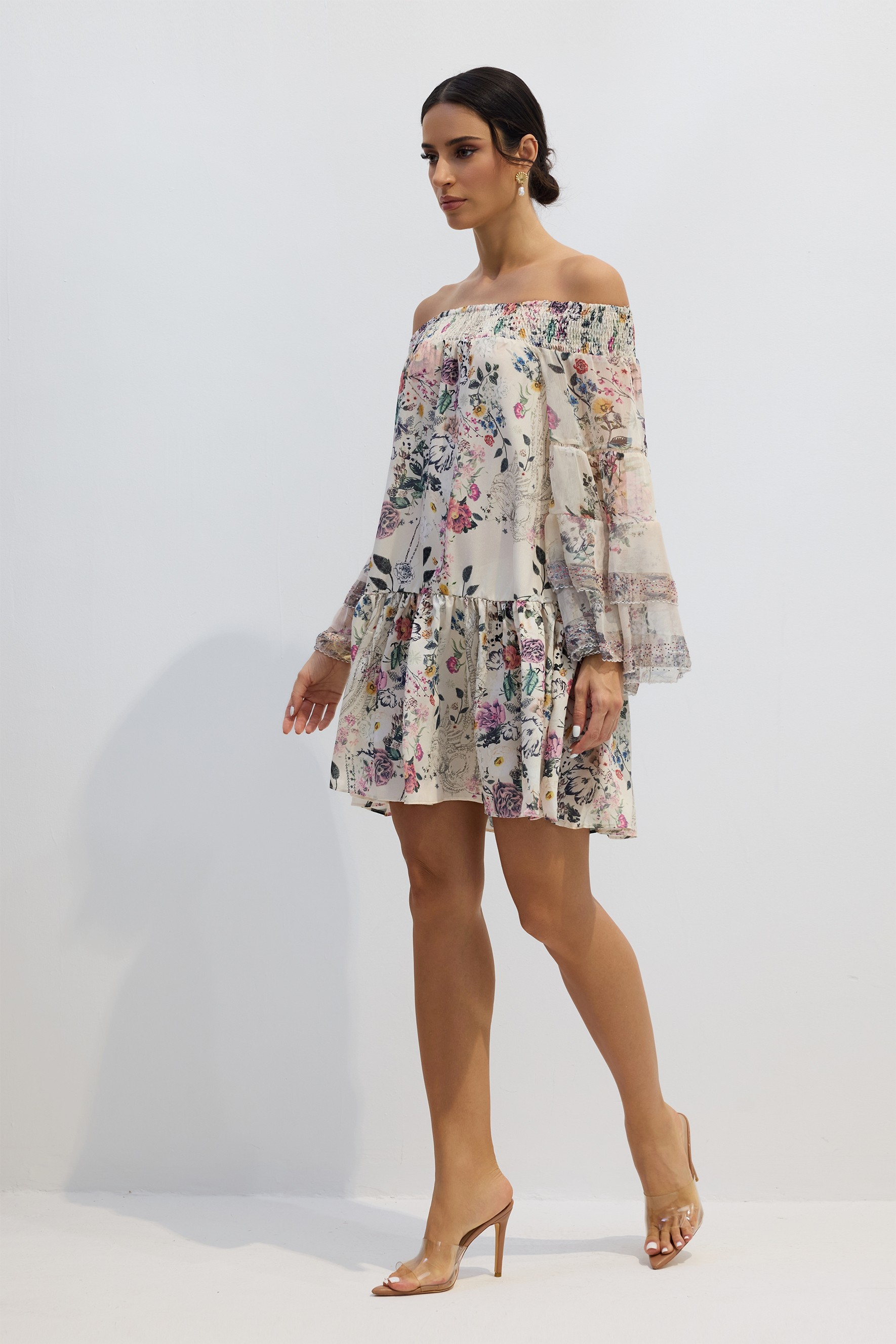 Yvonne Floral Off Shoulder Mini Dress-purelyfable