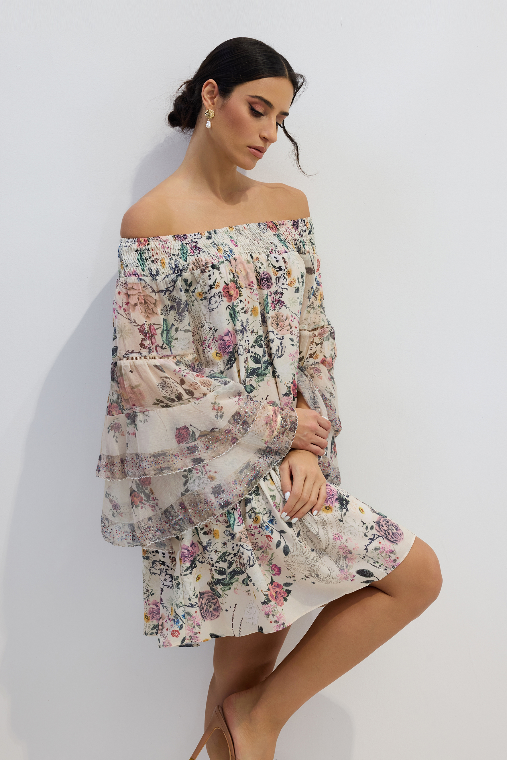 Yvonne Floral Off Shoulder Mini Dress-purelyfable