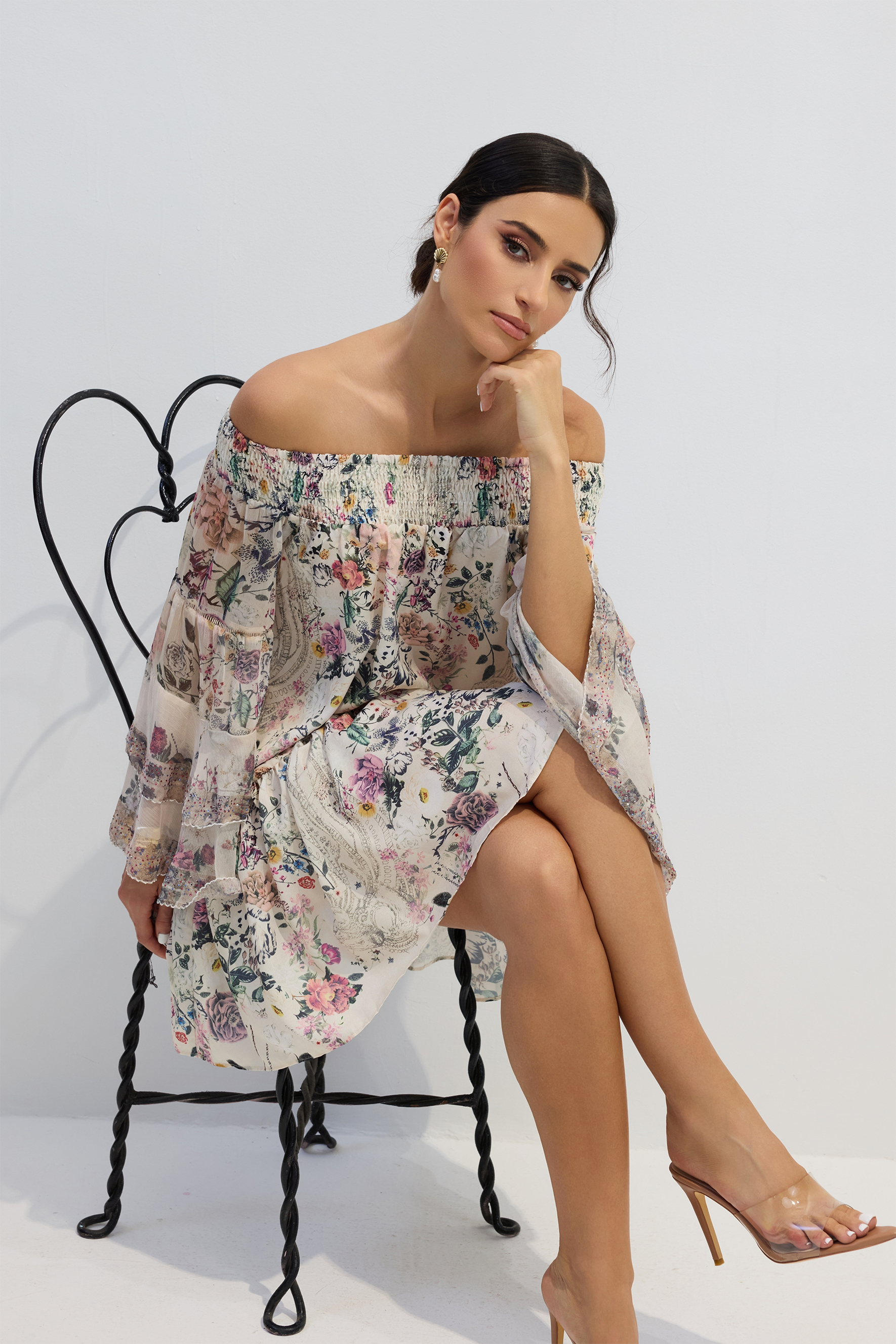 Yvonne Floral Off Shoulder Mini Dress-purelyfable