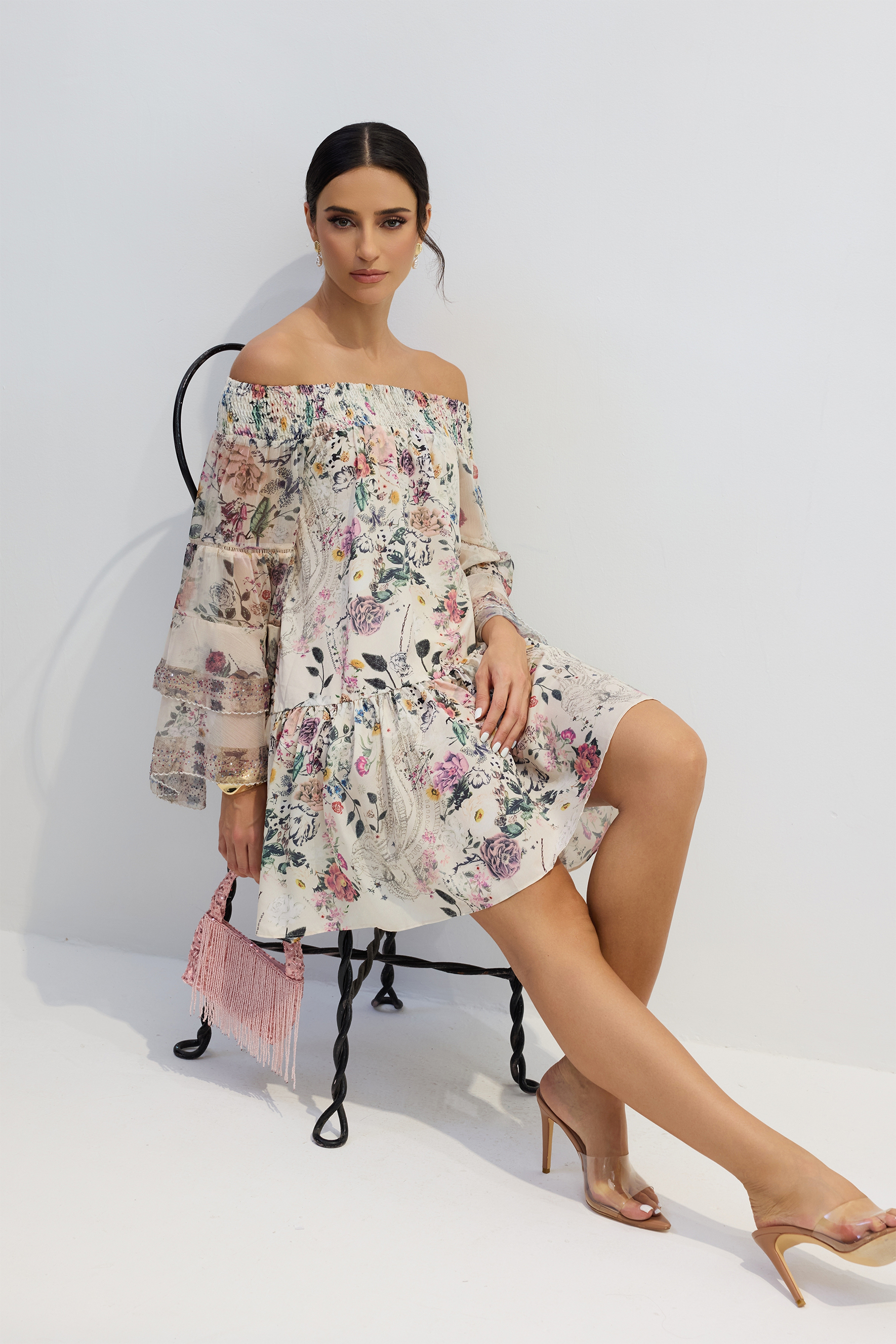 Yvonne Floral Off Shoulder Mini Dress-purelyfable