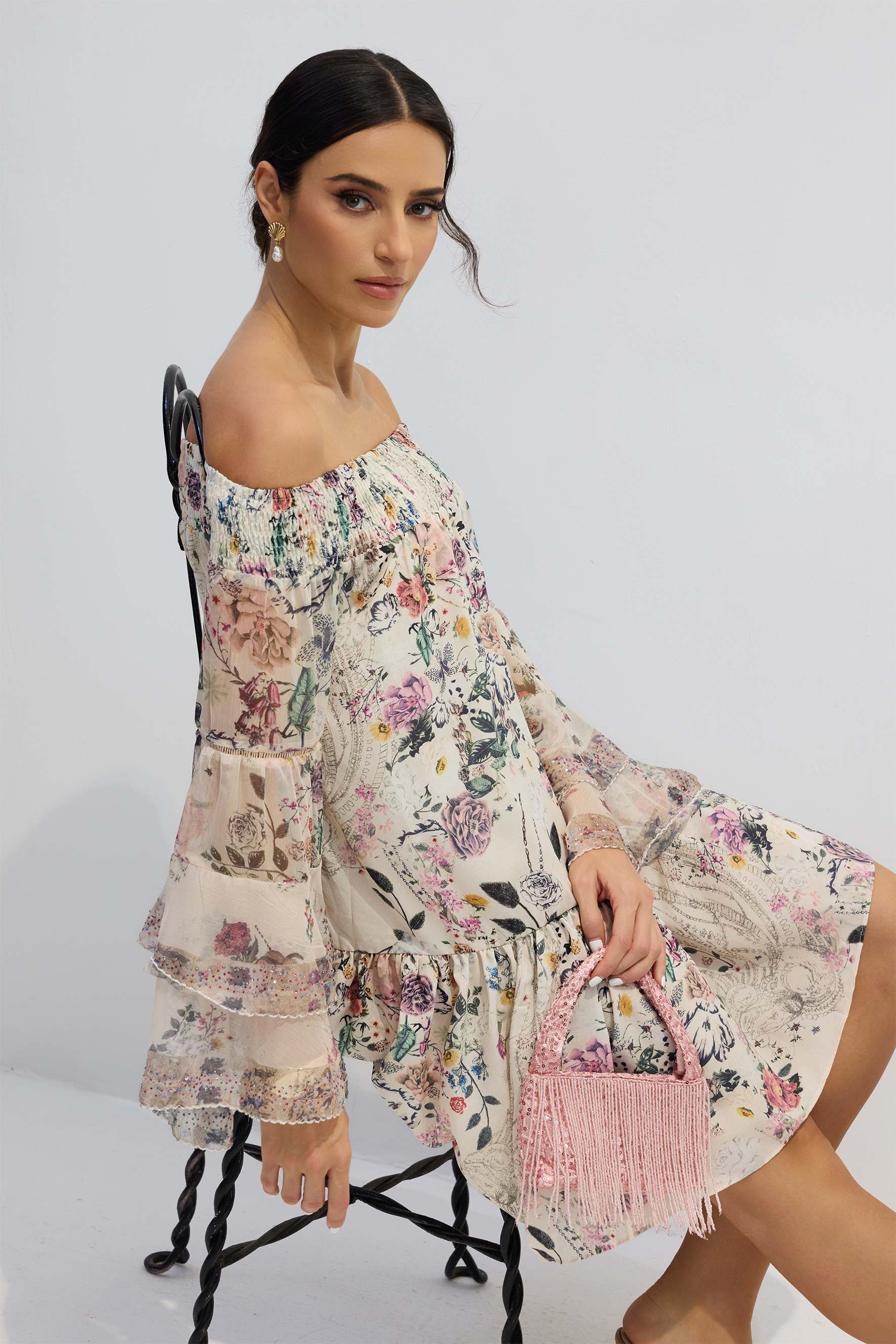 Yvonne Floral Off Shoulder Mini Dress-purelyfable