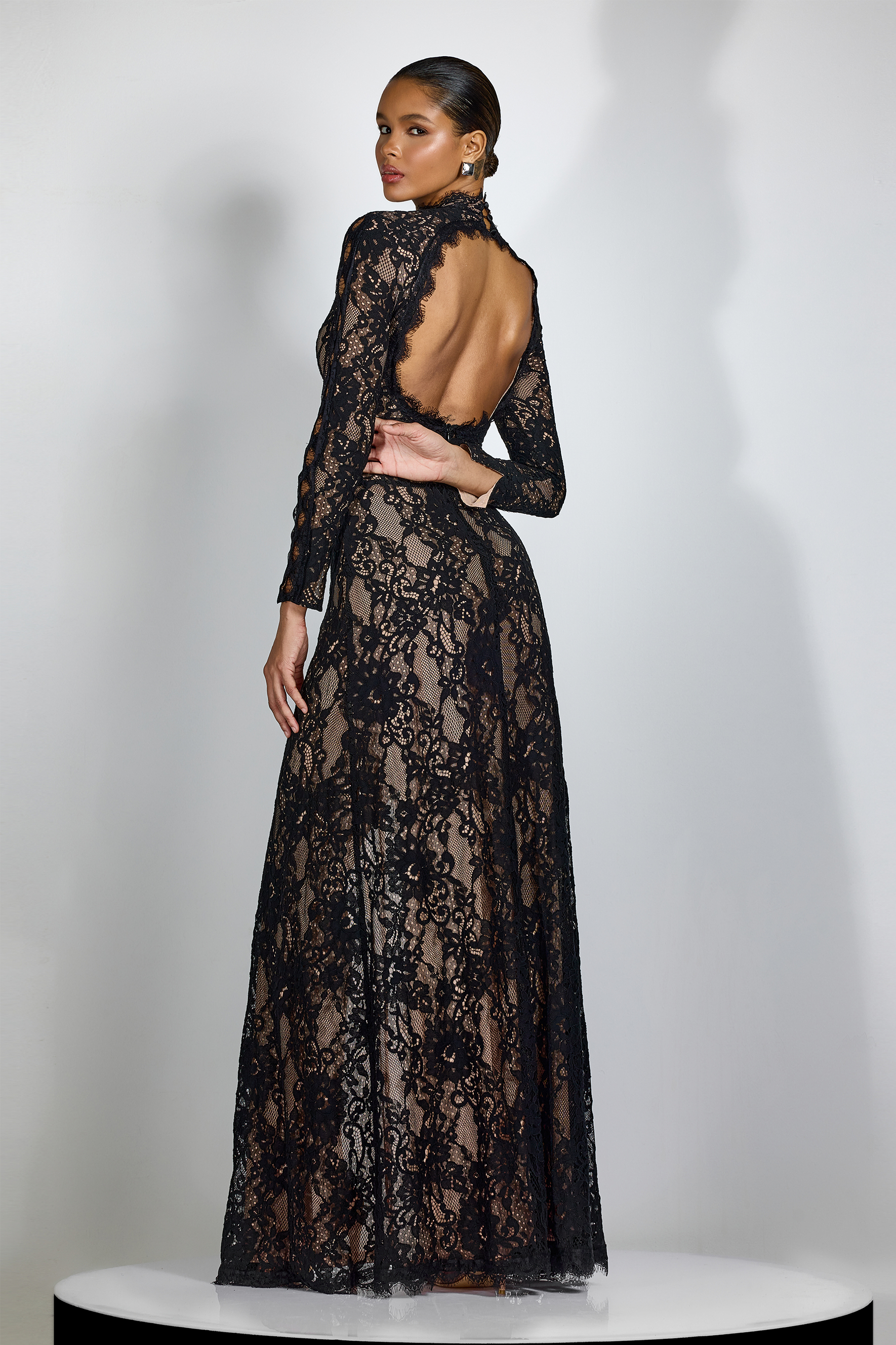 Natalie Cutout High Slit Lace Maxi Dress-purelyfable