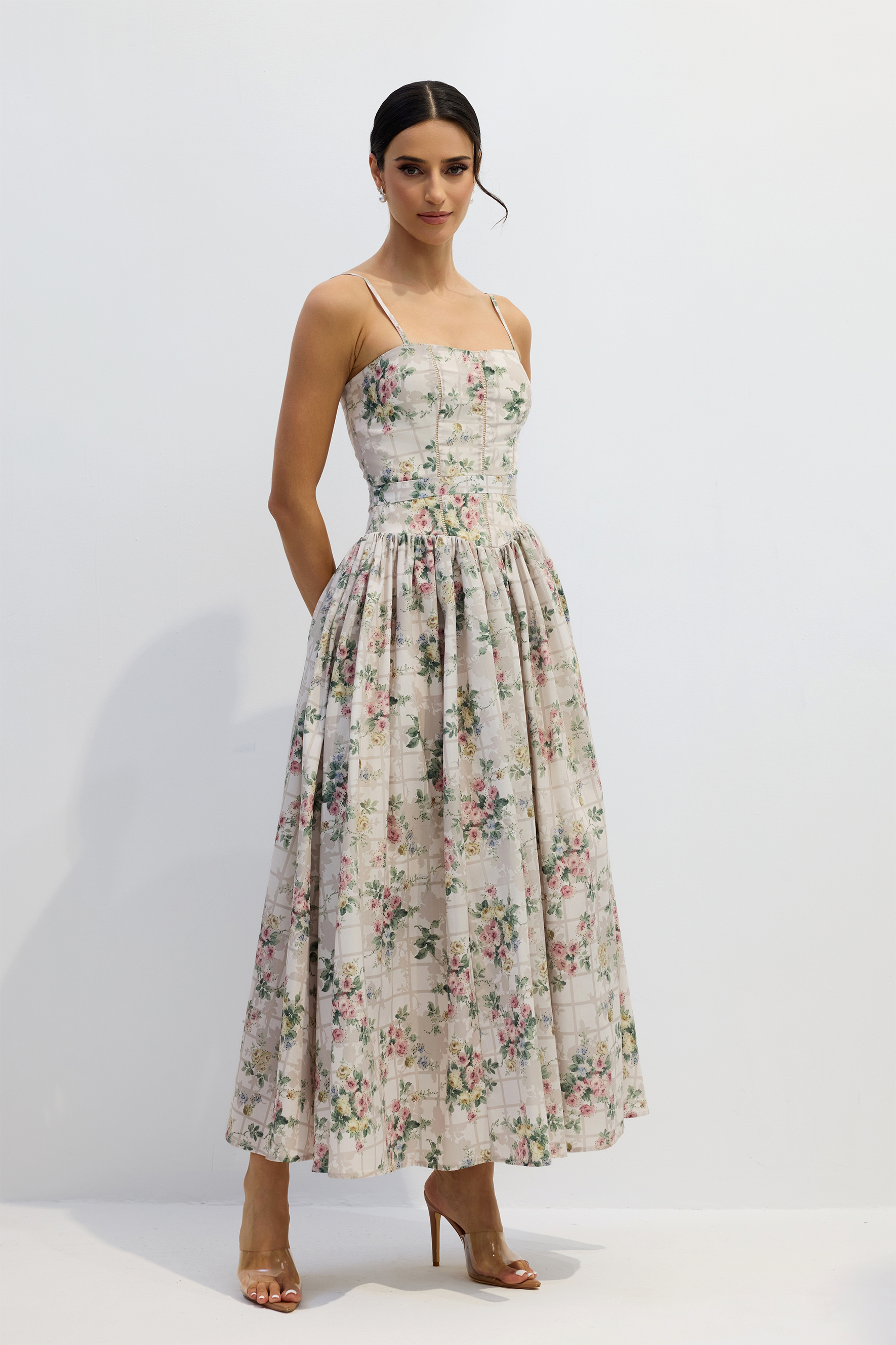 Bella Floral Print Spaghetti Strap Maxi Dress-purelyfable