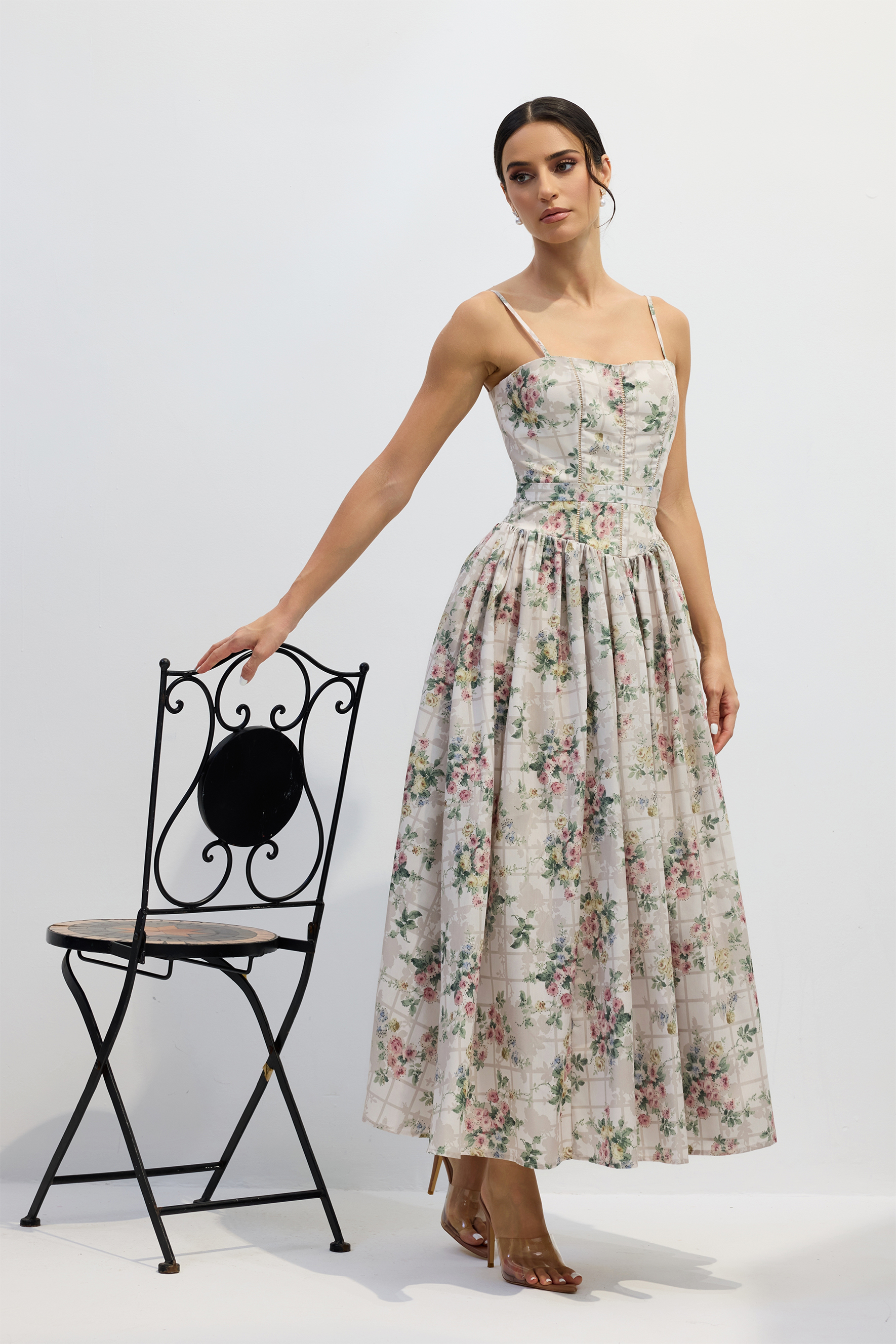 Bella Floral Print Spaghetti Strap Maxi Dress-purelyfable