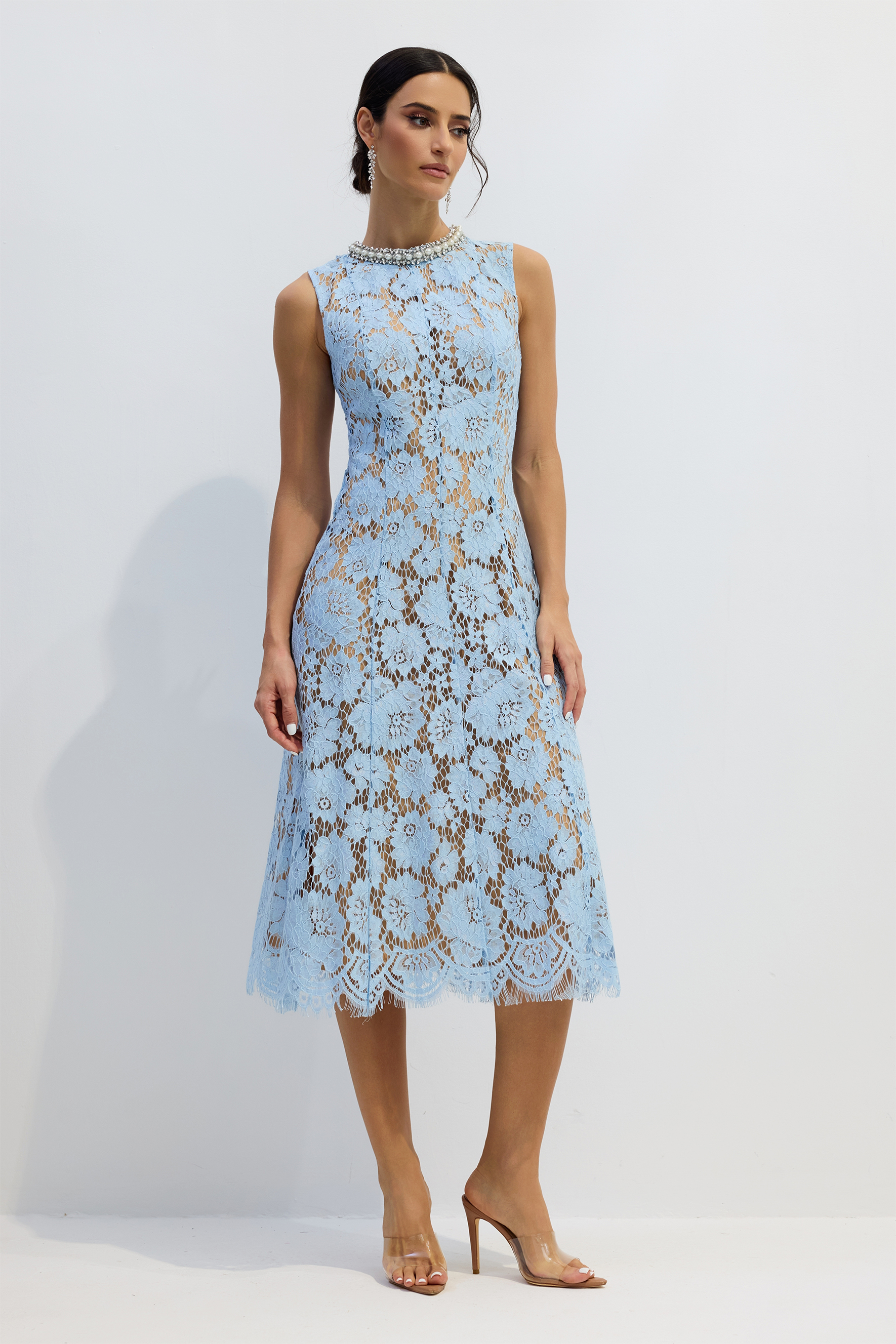 Ariana Floral Lace Sleeveless Midi Dress-purelyfable