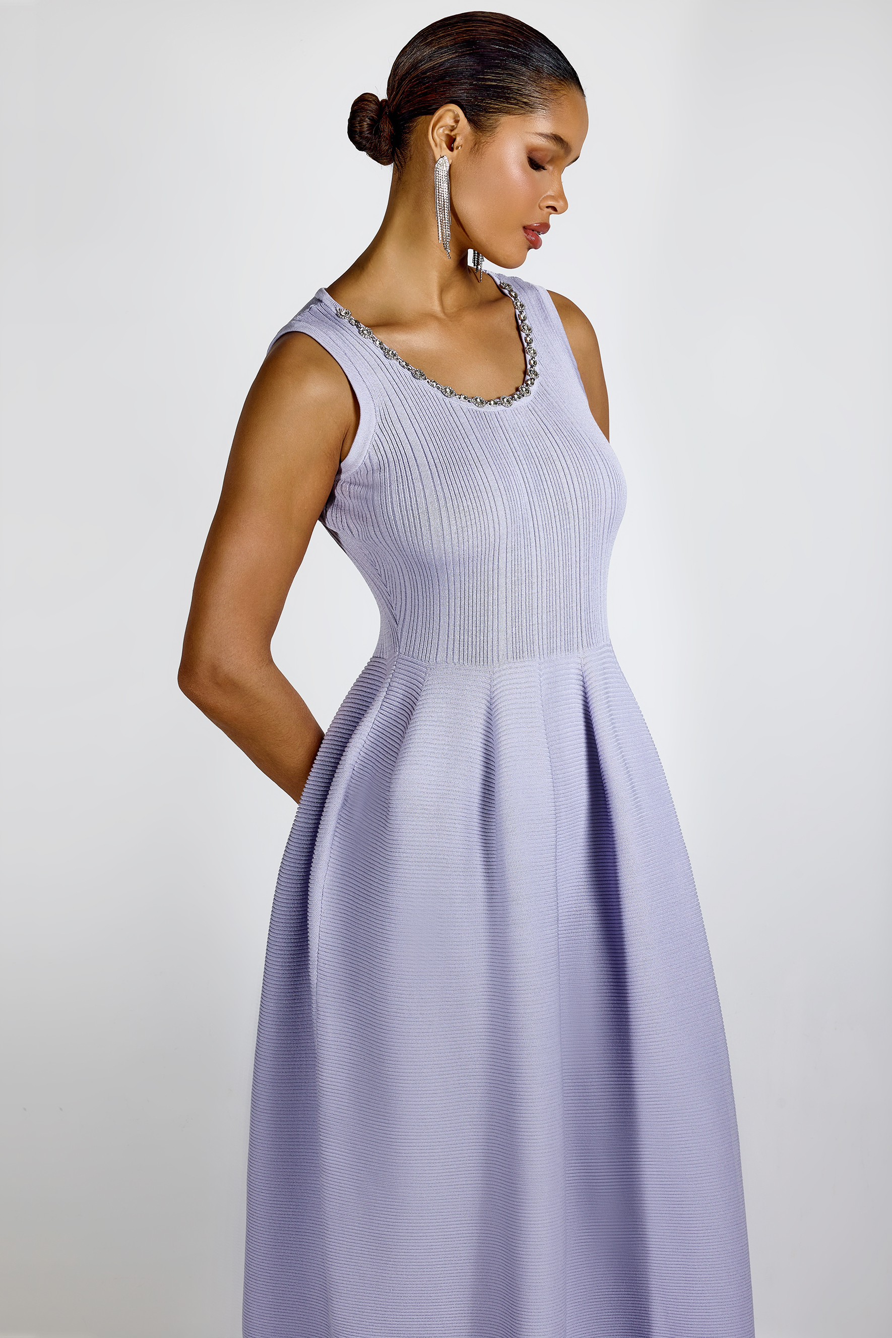 Bettina Crystal Embellished Knit Midi Dress-purelyfable
