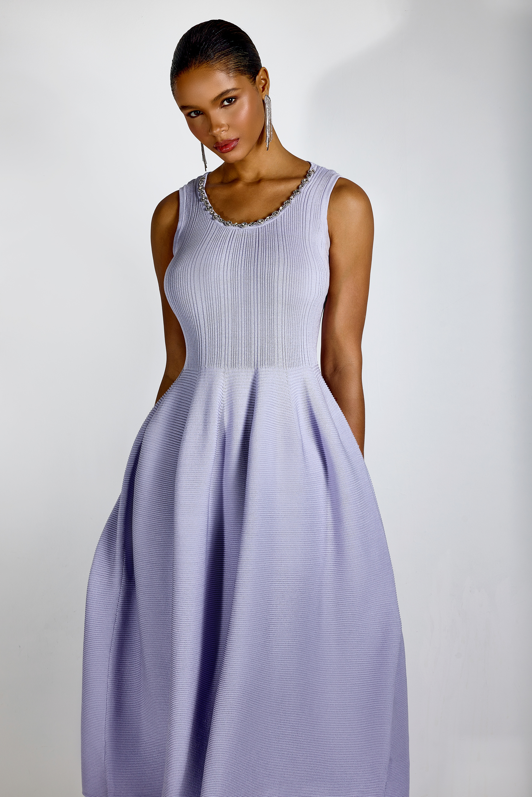 Bettina Crystal Embellished Knit Midi Dress-purelyfable