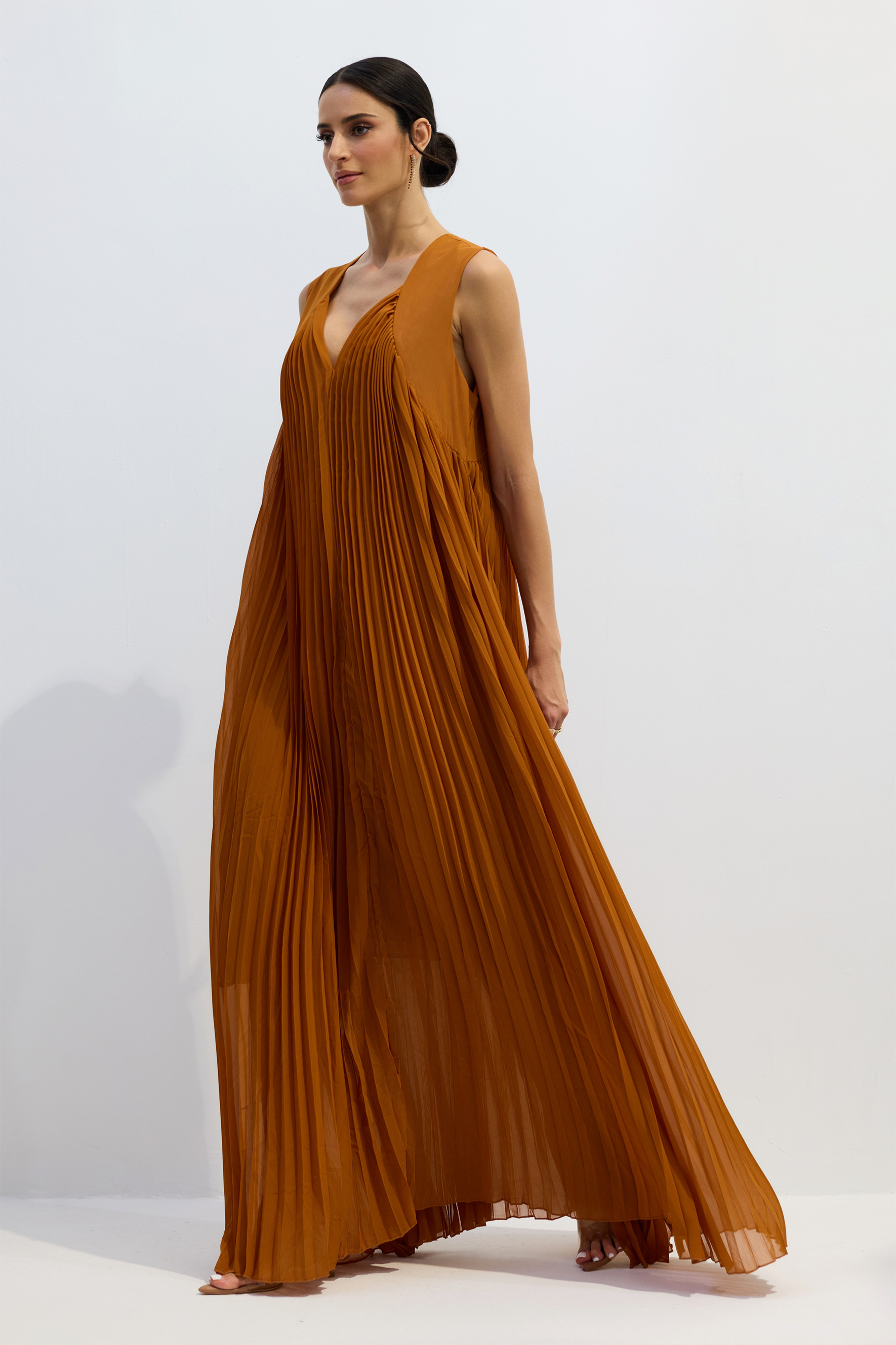 Minerva V-Neck Pleated Maxi Dress-purelyfable