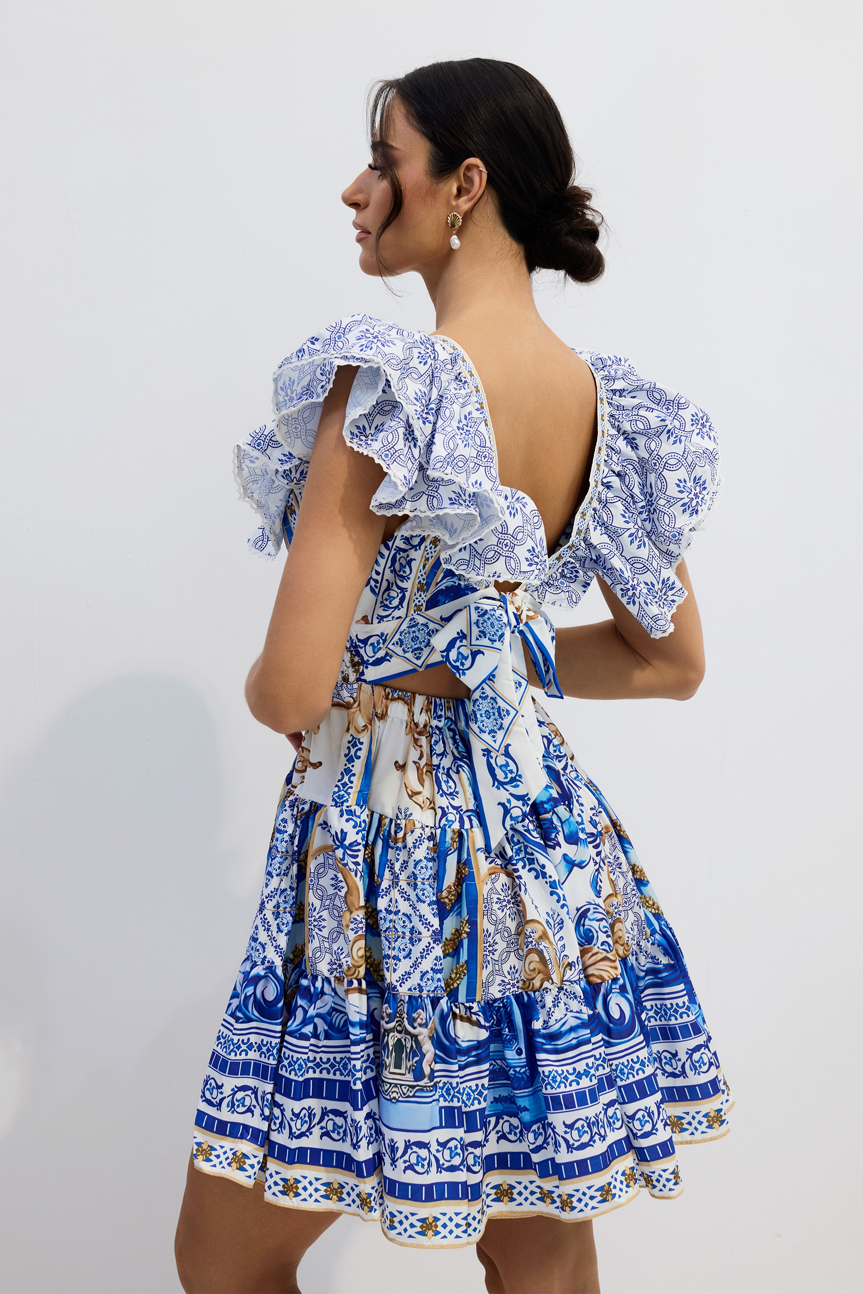 Kyla Printed Plunge Neck Mini Dress-purelyfable