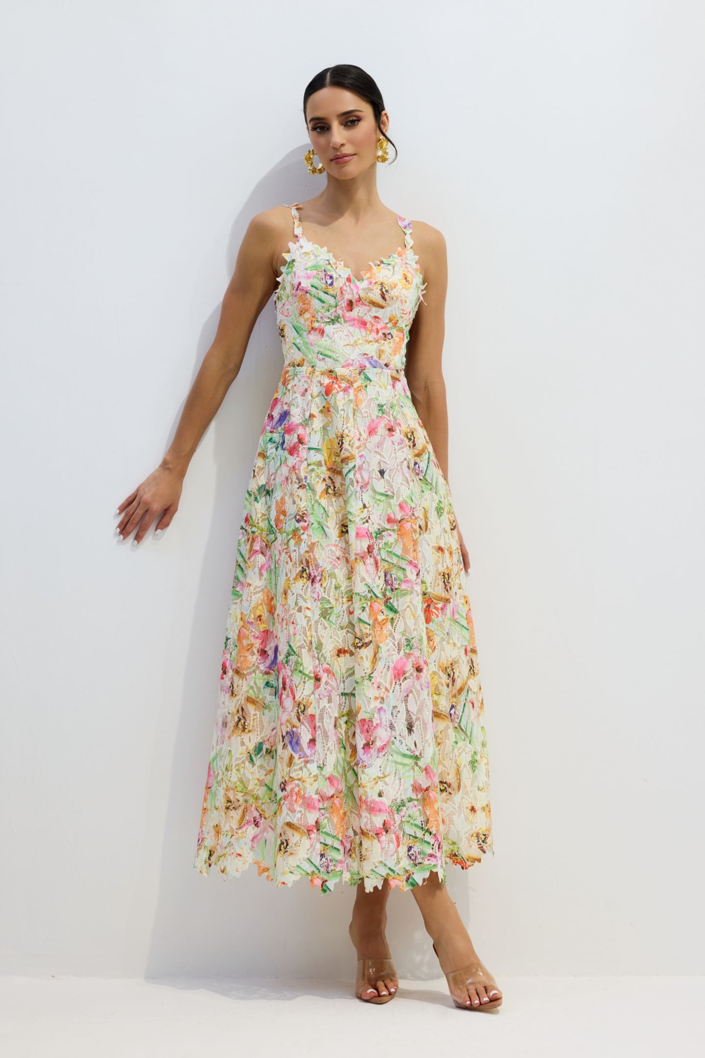 Violet Floral Embroidered Lace Midi Dress-purelyfable
