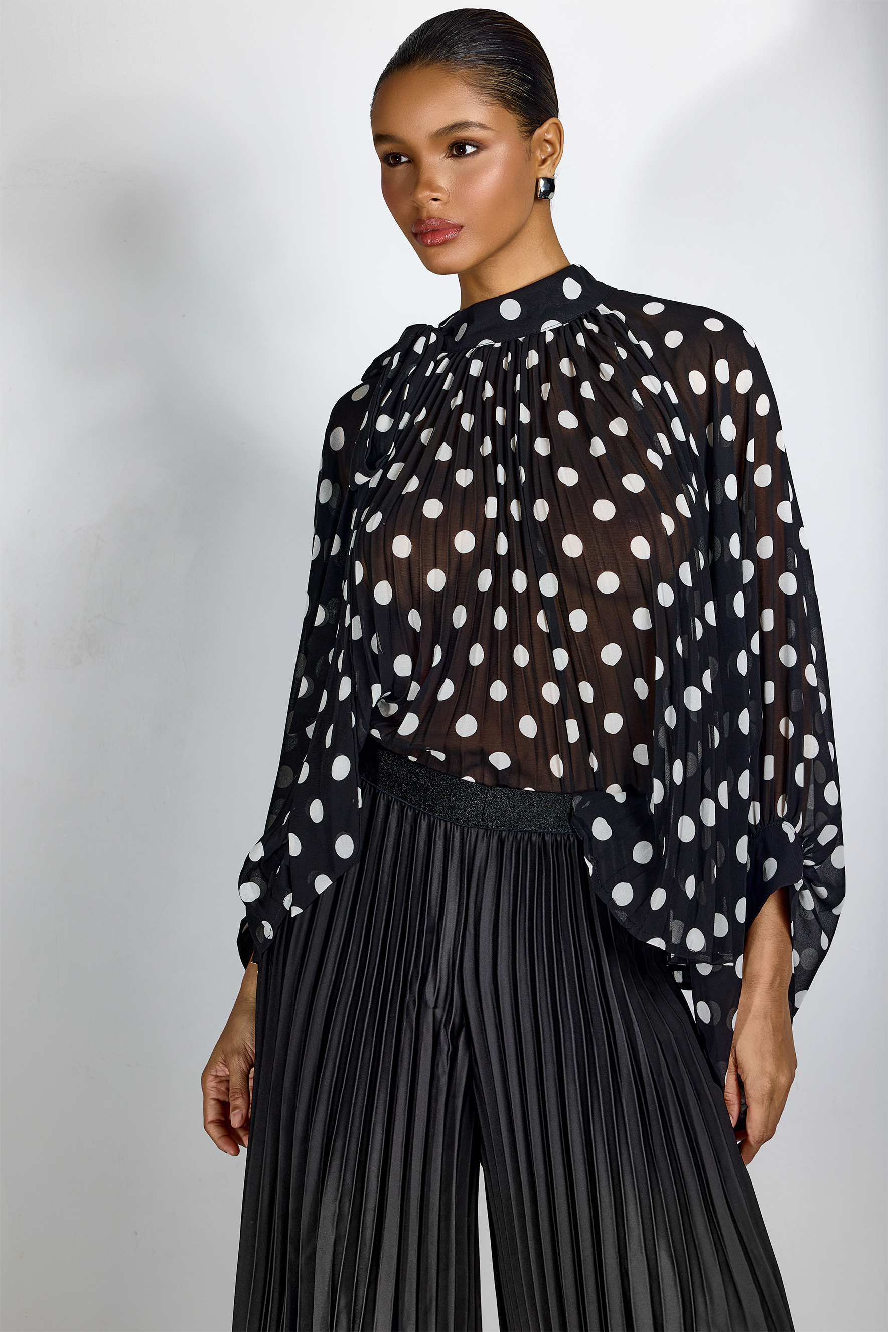 Vania Polka Dot Sheer Chiffon Blouse-purelyfable