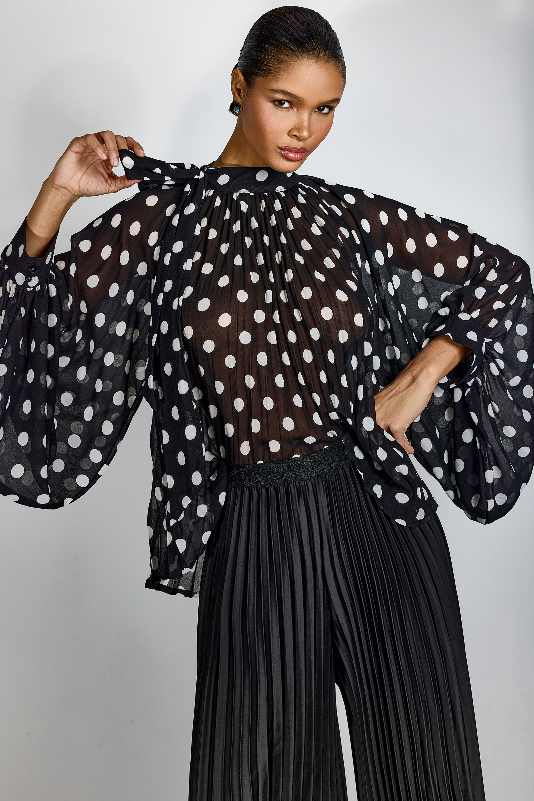 Vania Polka Dot Sheer Chiffon Blouse-purelyfable