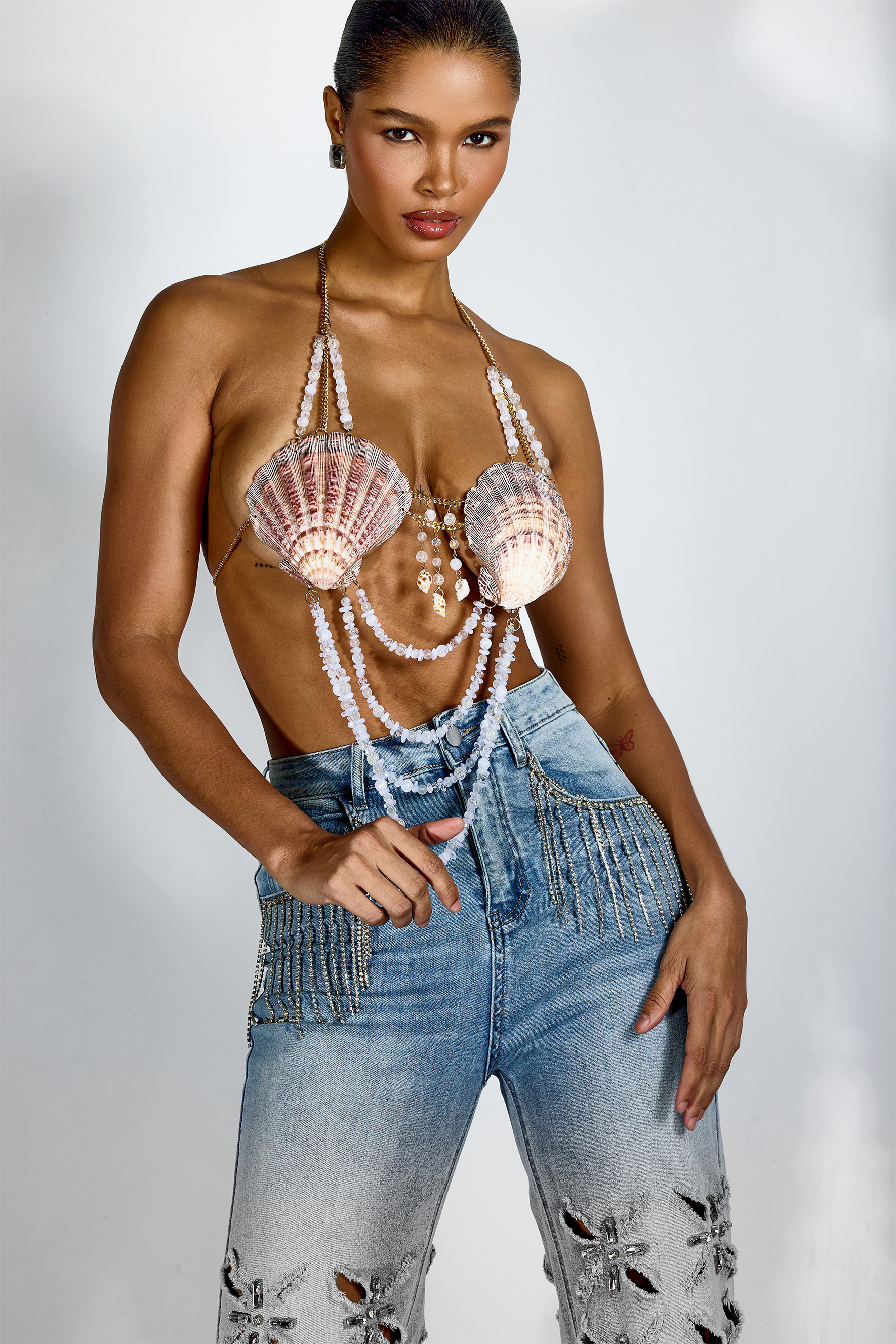 Kendra Seashell Layered Beaded Fringe Top-purelyfable