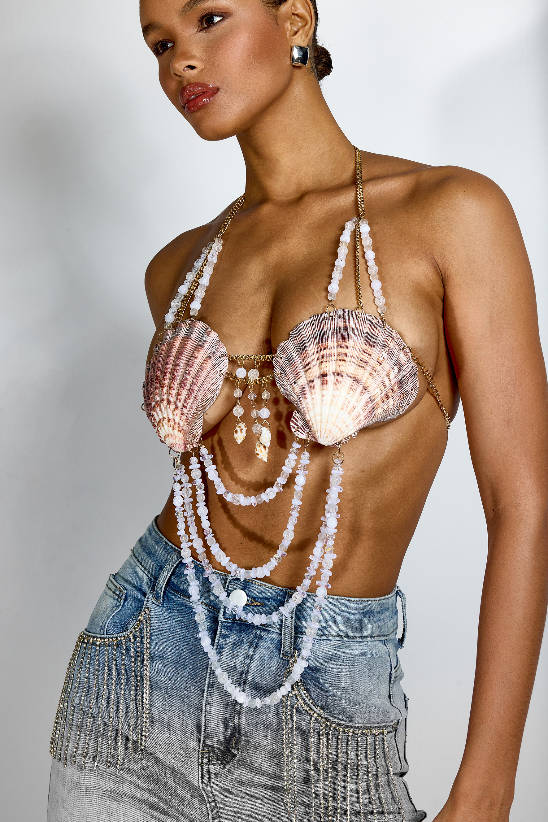 Kendra Seashell Layered Beaded Fringe Top-purelyfable
