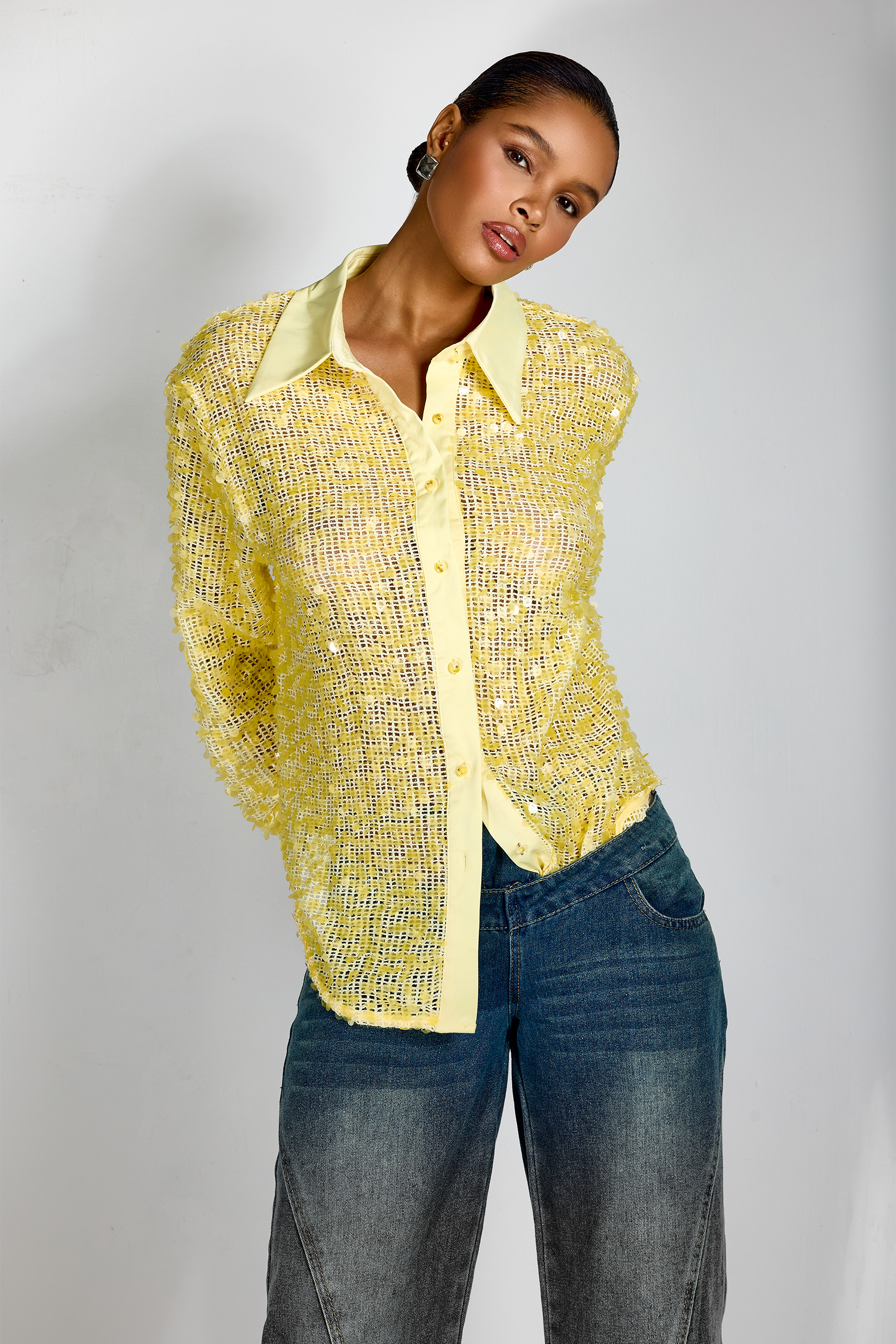 Ellen Sequin Embellished Semi-sheer Shirt-purelyfable