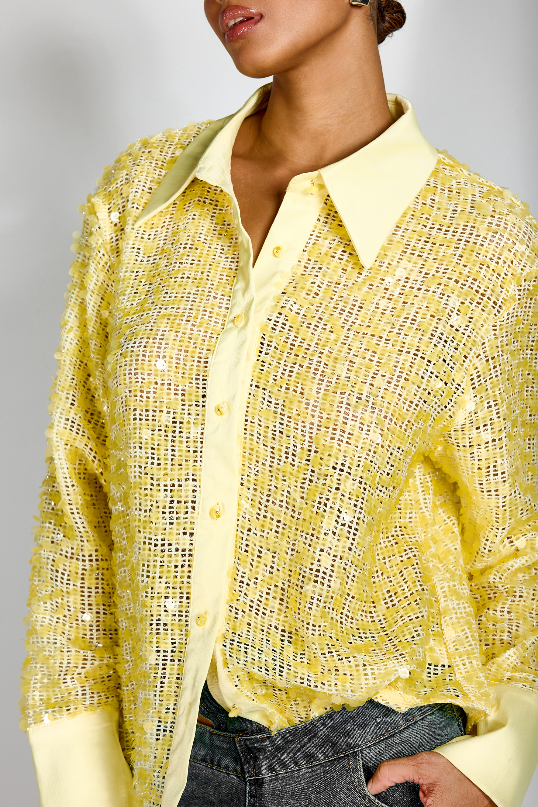 Ellen Sequin Embellished Semi-sheer Shirt-purelyfable