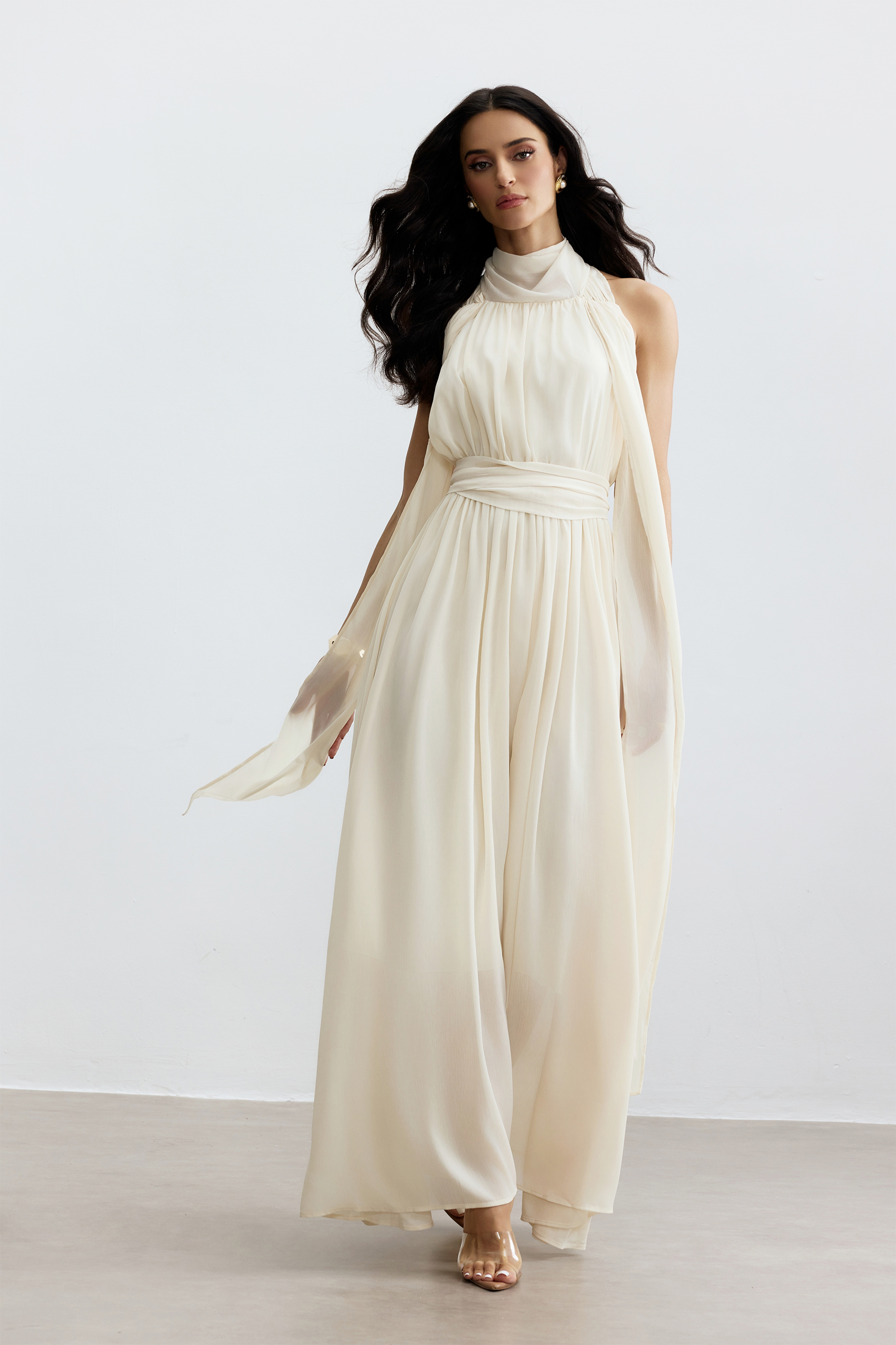 Ivy Halter Neck Sleeveless Chiffon Maxi Dress-purelyfable