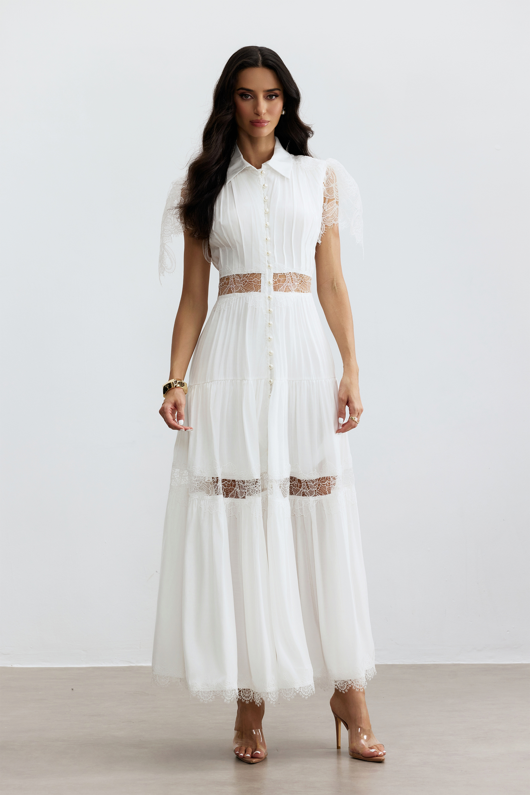 Sally Lace Panel Button Front Maxi Dress-purelyfable