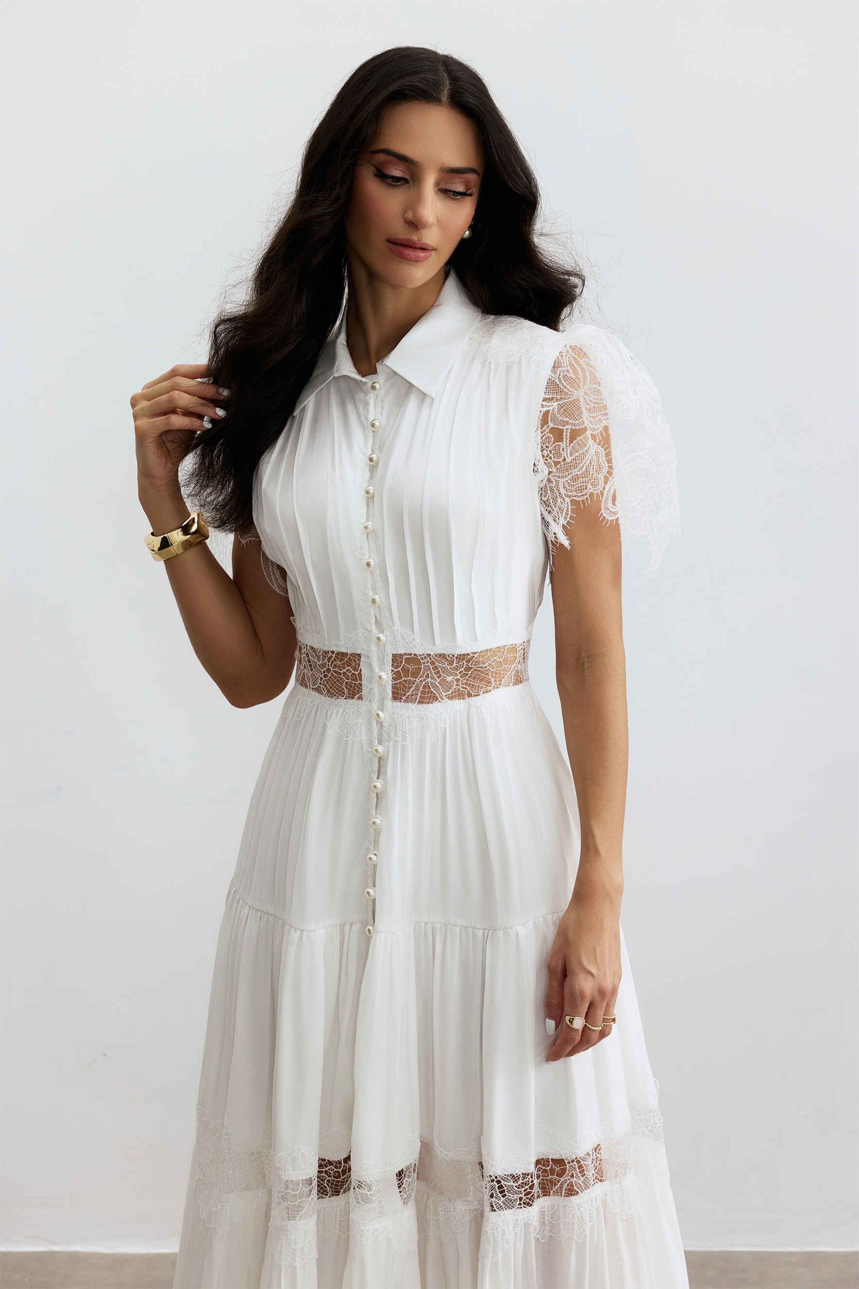 Sally Lace Panel Button Front Maxi Dress-purelyfable