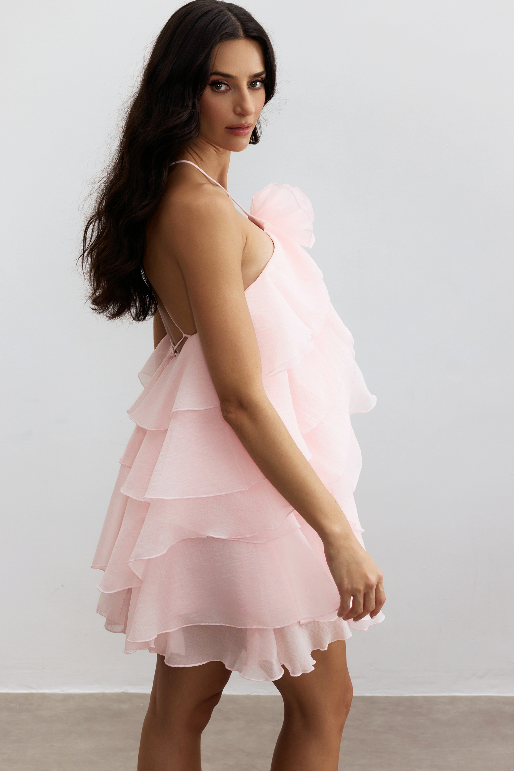 Sara Floral Ruffle Chiffon Mini Dress-purelyfable