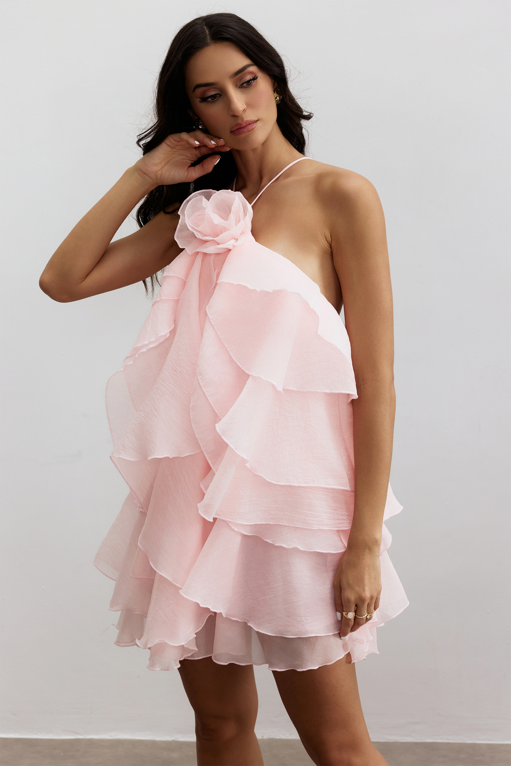 Sara Floral Ruffle Chiffon Mini Dress-purelyfable