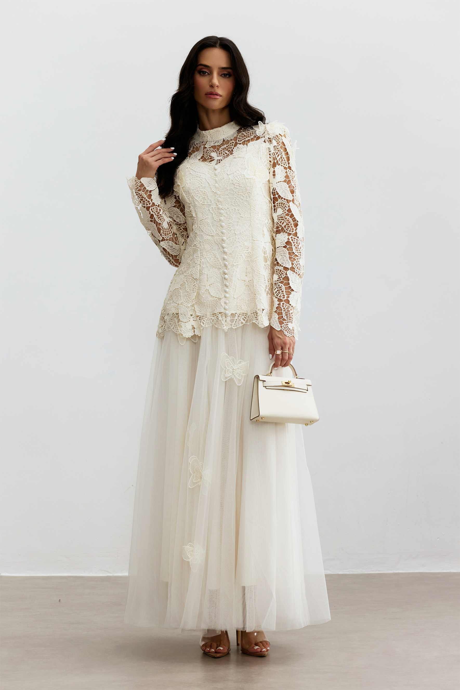 Elizabeth Butterfly Embroidered Lace Maxi Dress-purelyfable