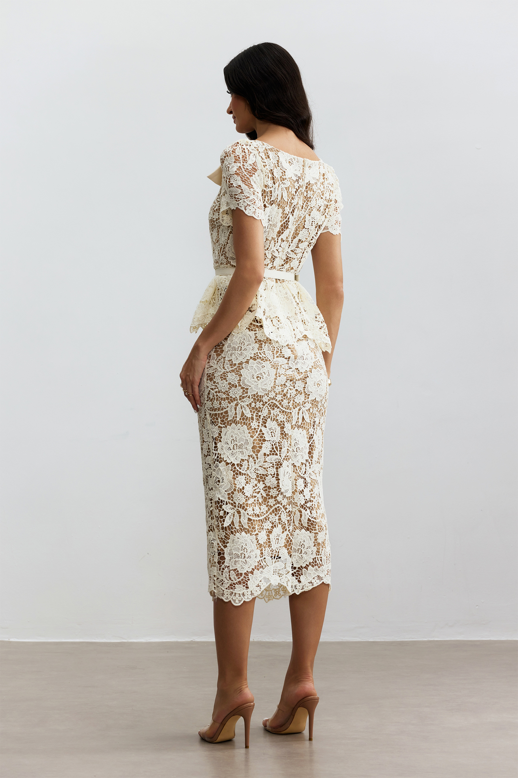 Larina Floral Lace V-neck Midi Dress-purelyfable