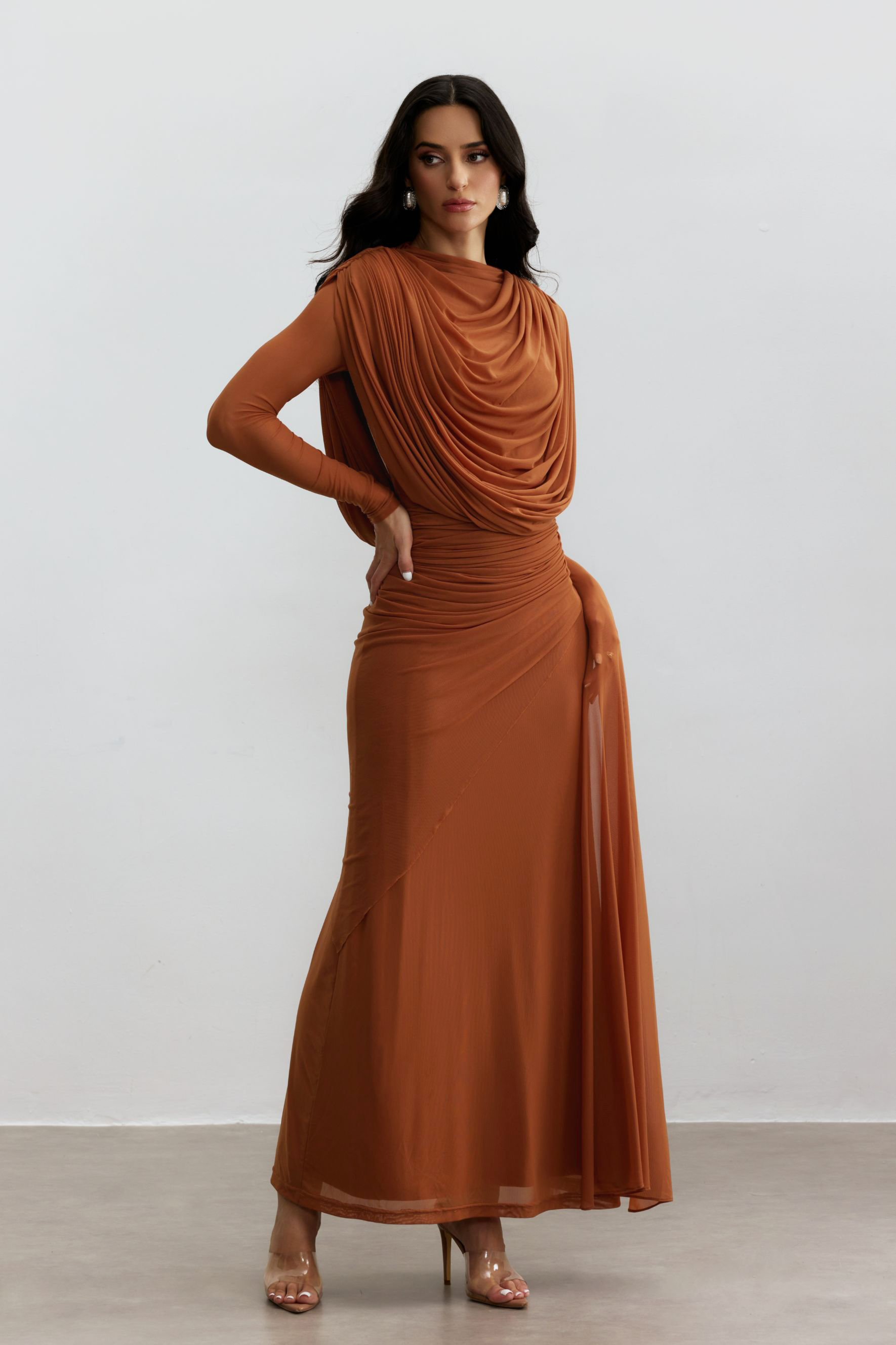 Katrina Cowl Neck Long Sleeve Maxi Dress-purelyfable