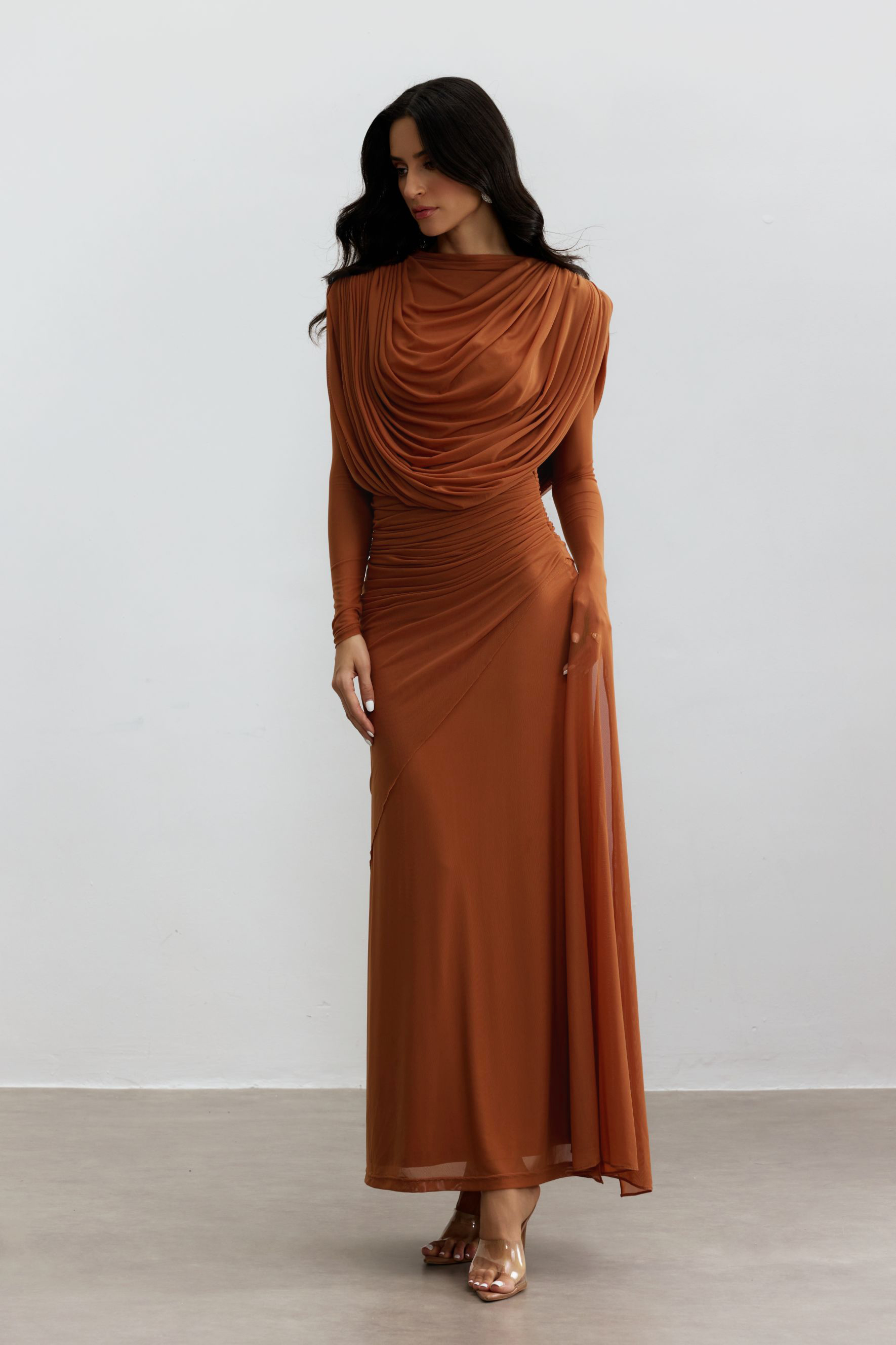 Katrina Cowl Neck Long Sleeve Maxi Dress-purelyfable