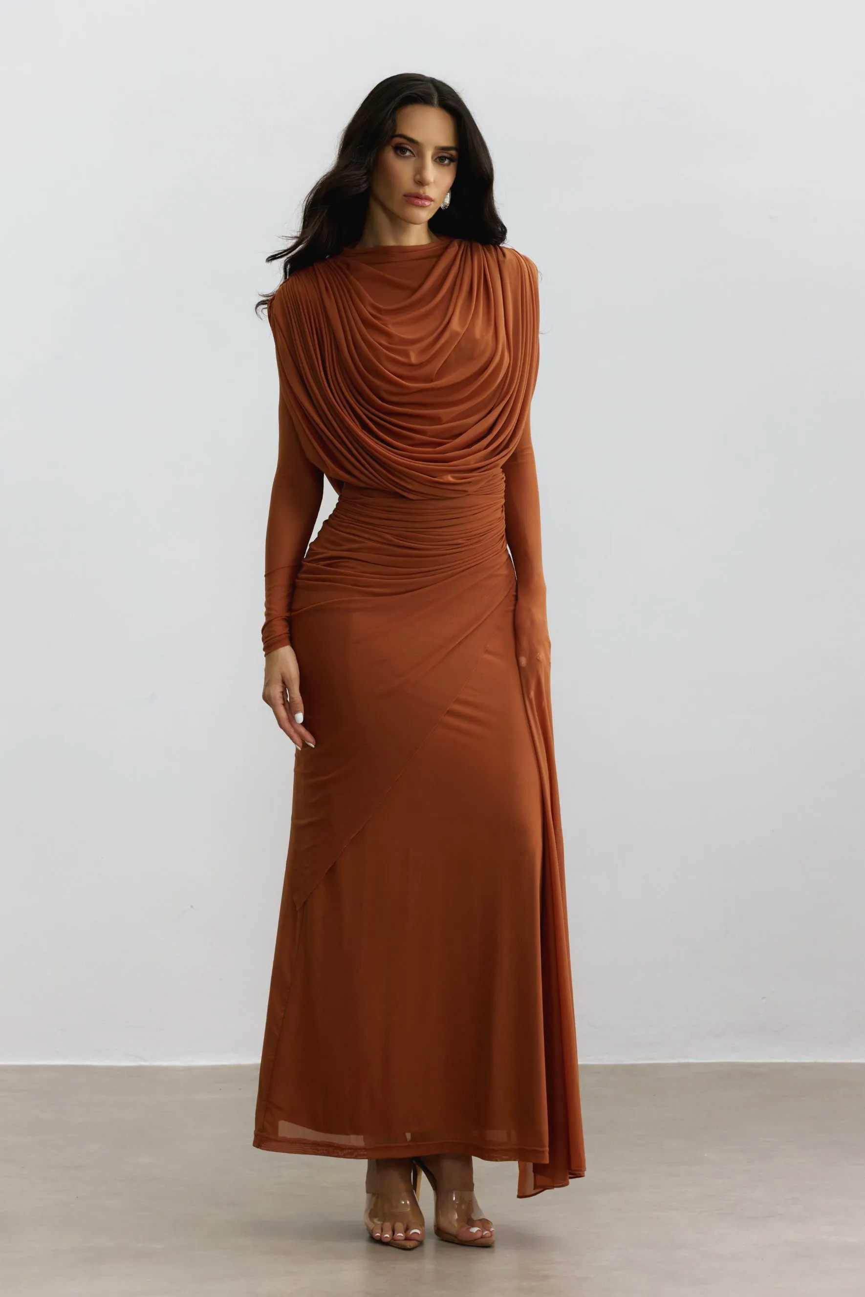Katrina Cowl Neck Long Sleeve Maxi Dress-purelyfable