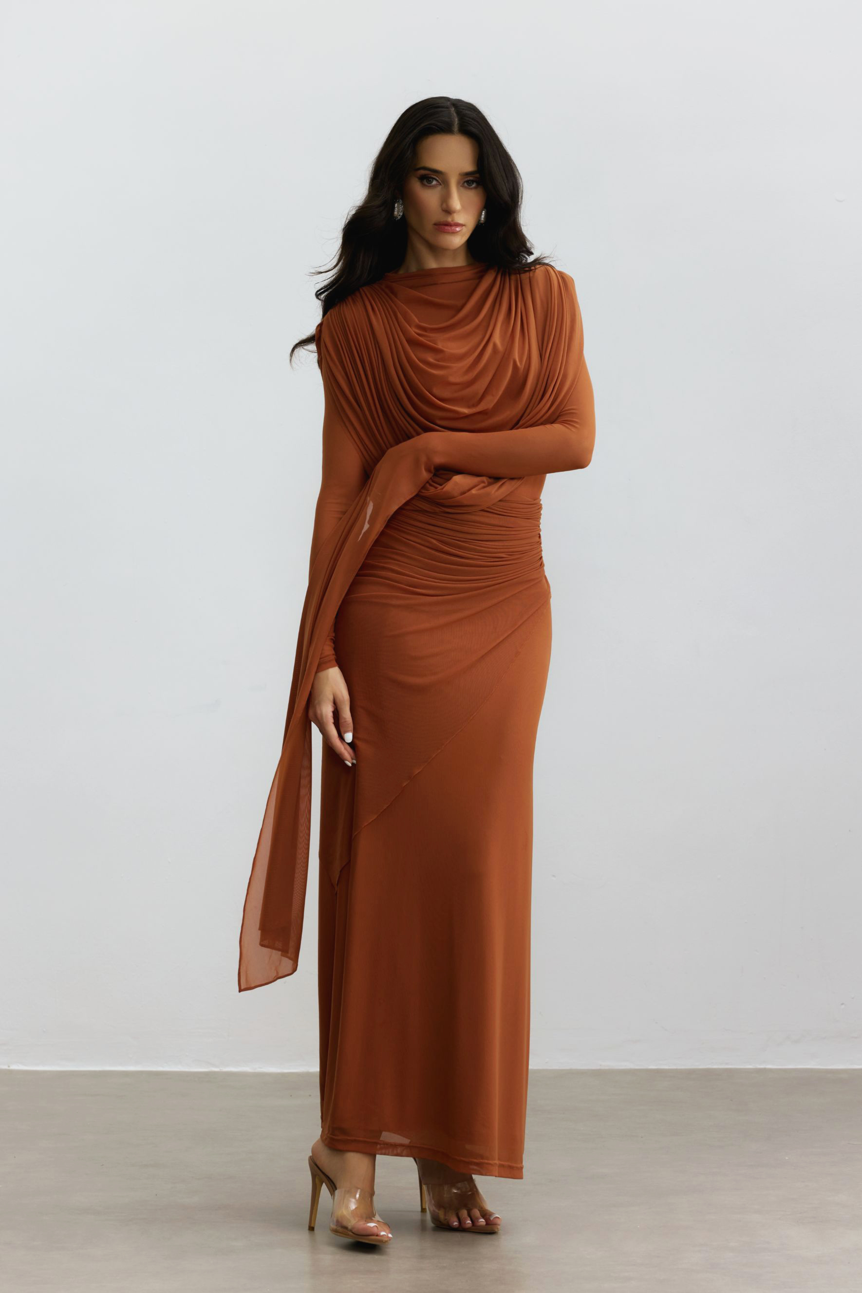 Katrina Cowl Neck Long Sleeve Maxi Dress-purelyfable