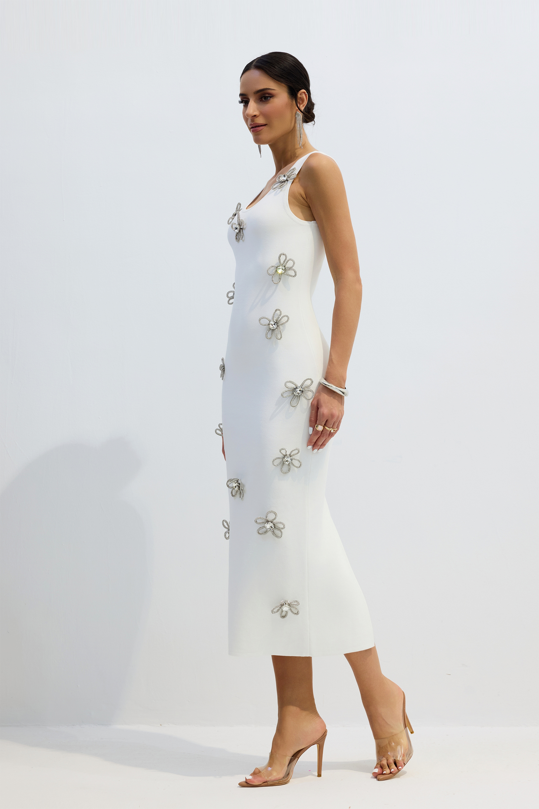Estelle Diamond Flower Sleeveless Midi Dress-purelyfable