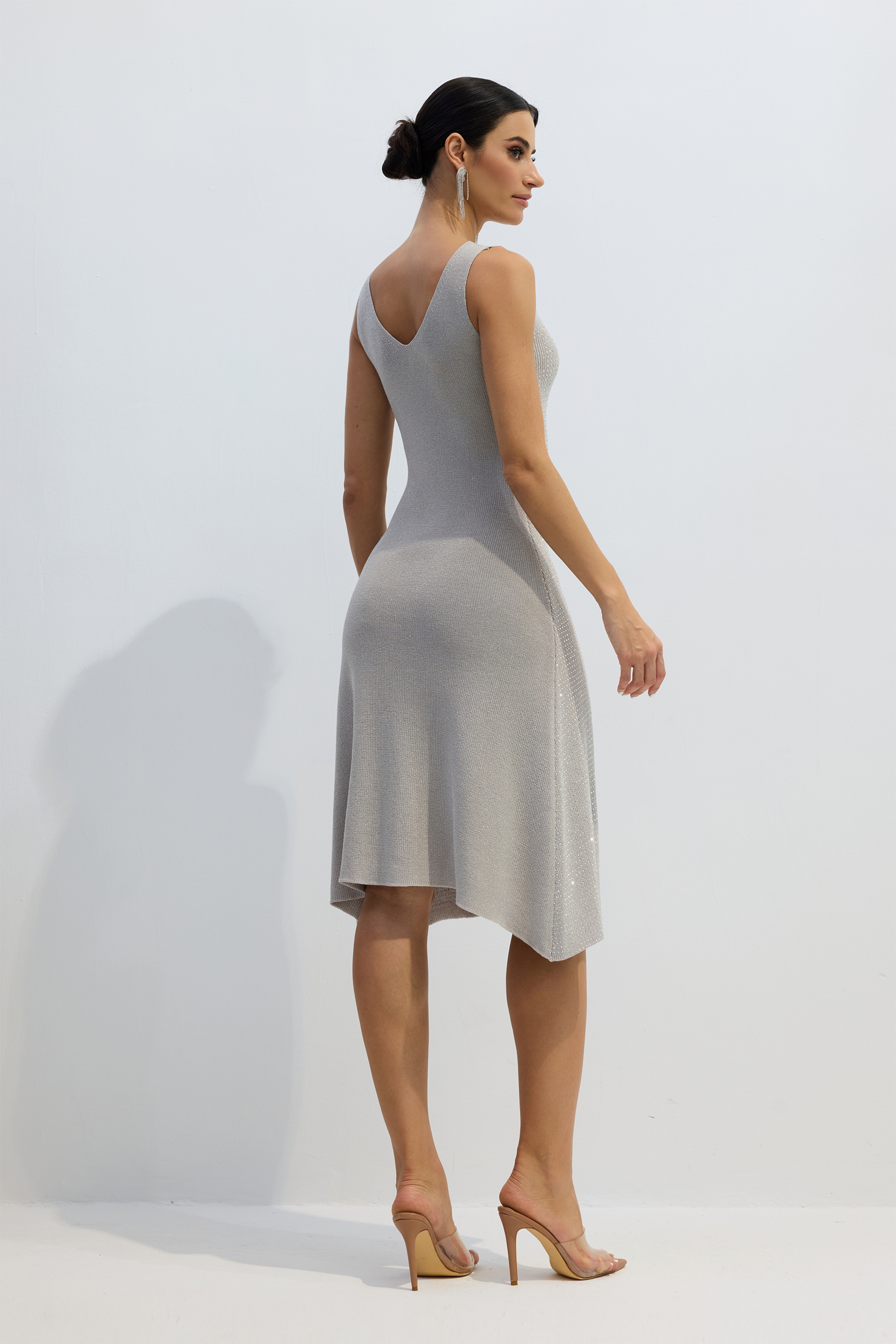 Louisa Rhinestone Embellished Sleeveless Knit Midi Dress-purelyfable