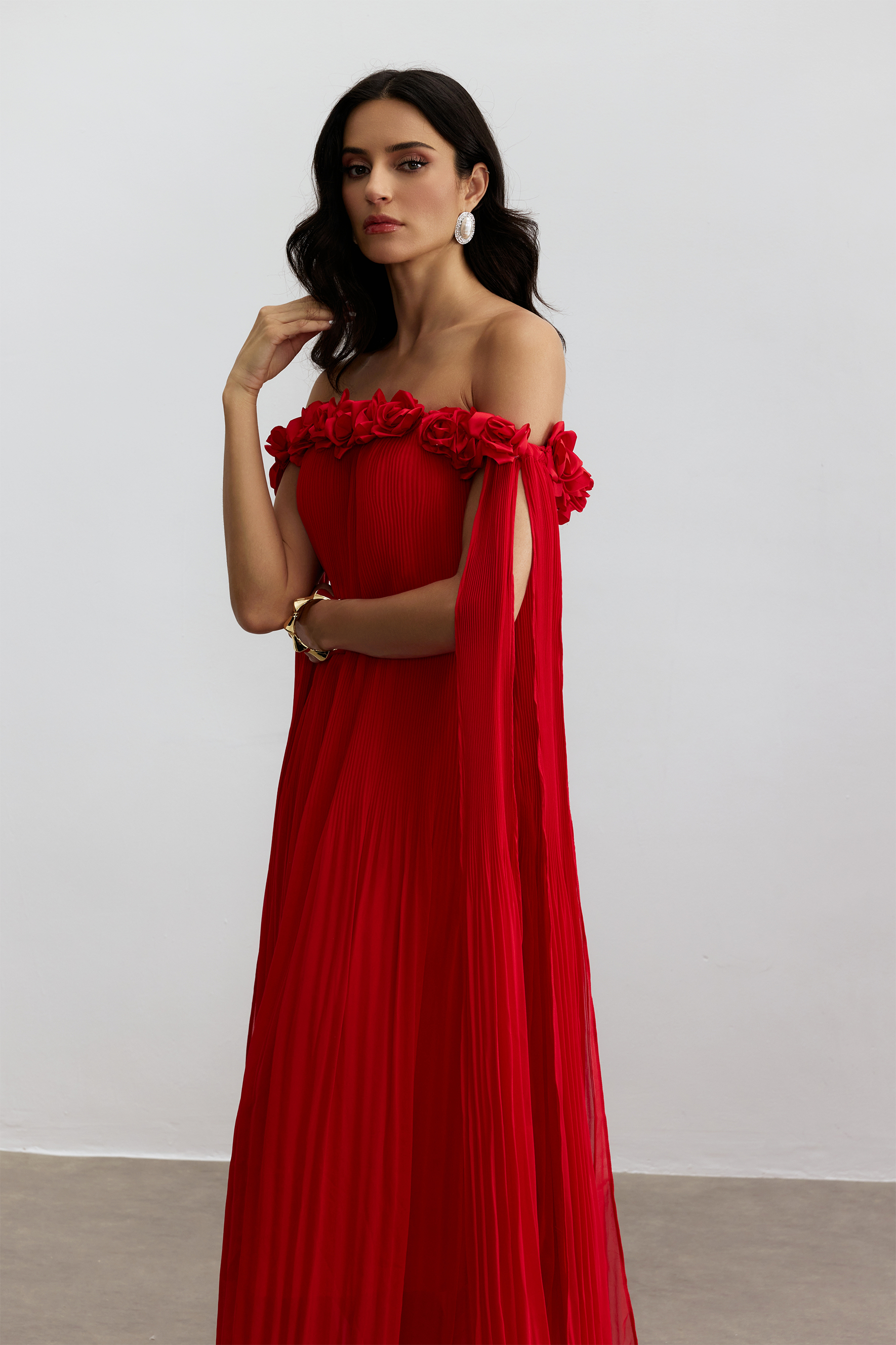 Regina Off Shoulder Rosette Detail Maxi Dress-purelyfable