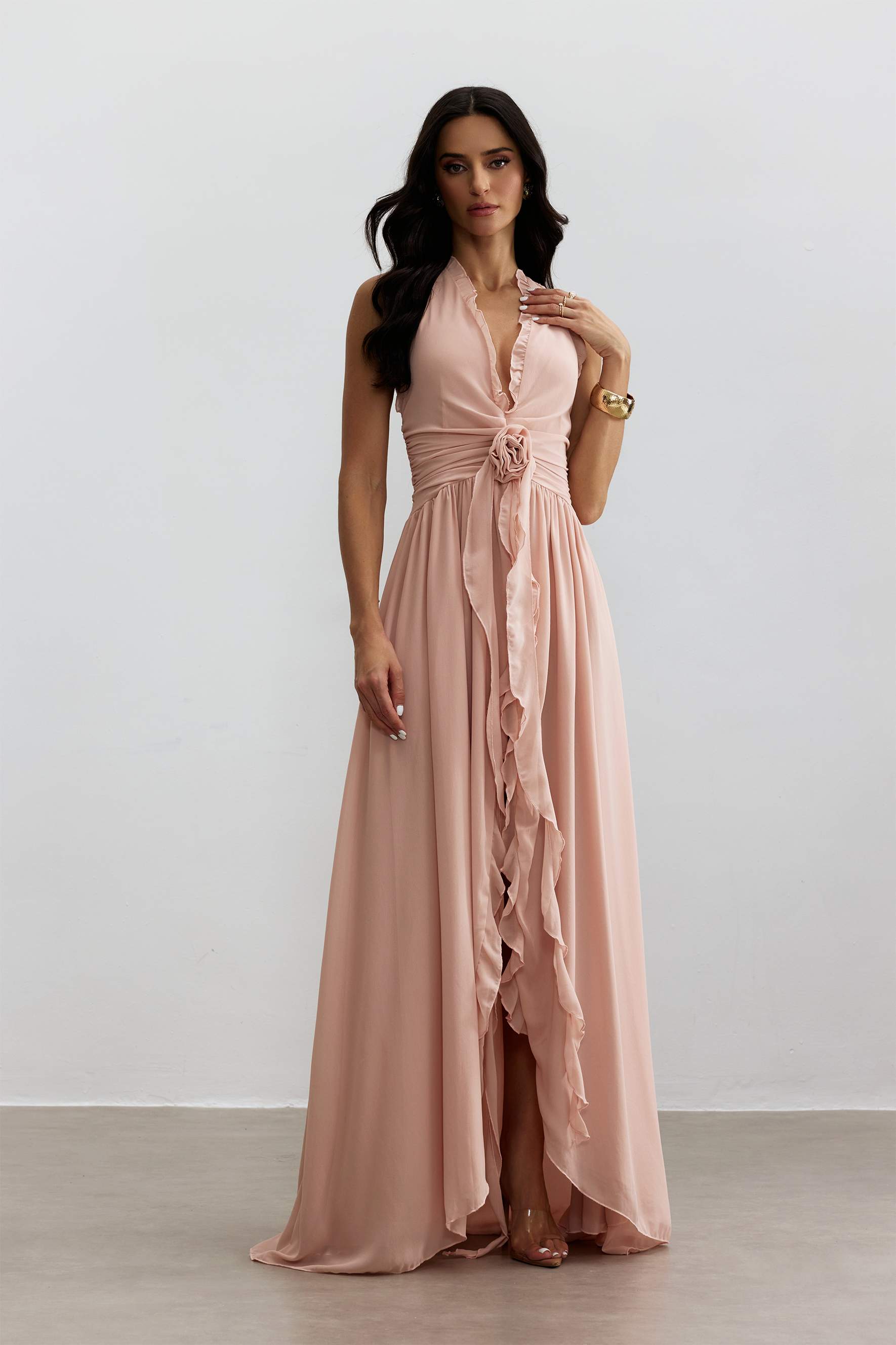 Anita Halterneck Ruffled Maxi Dress-purelyfable