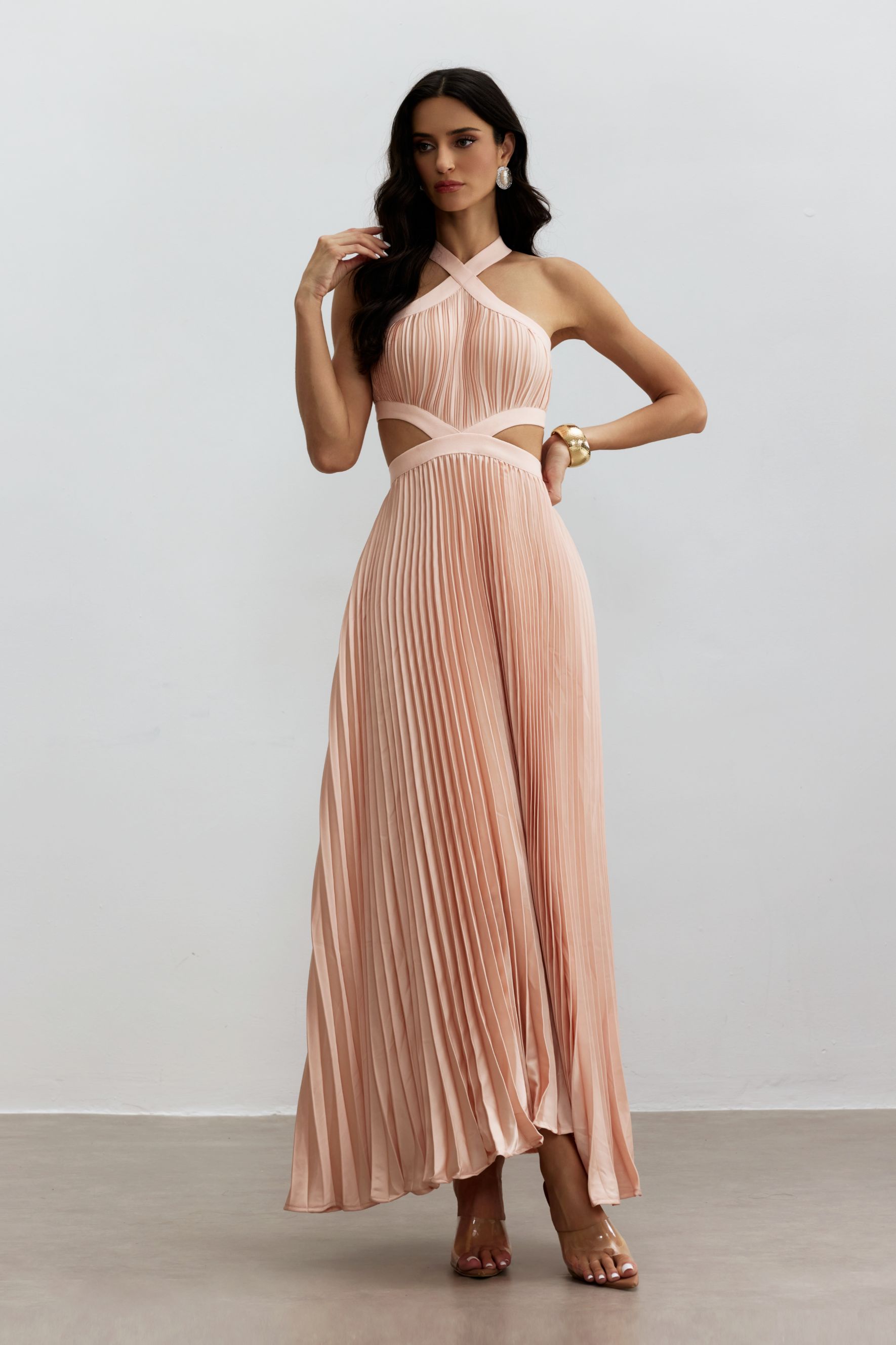 Eliza Pleated Cutout Maxi Dress-purelyfable
