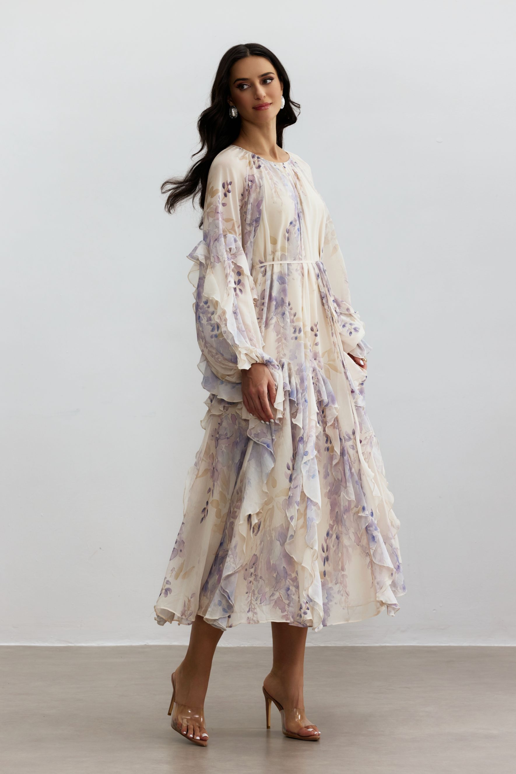 Idelle Floral Print Ruffle Midi Dress-purelyfable