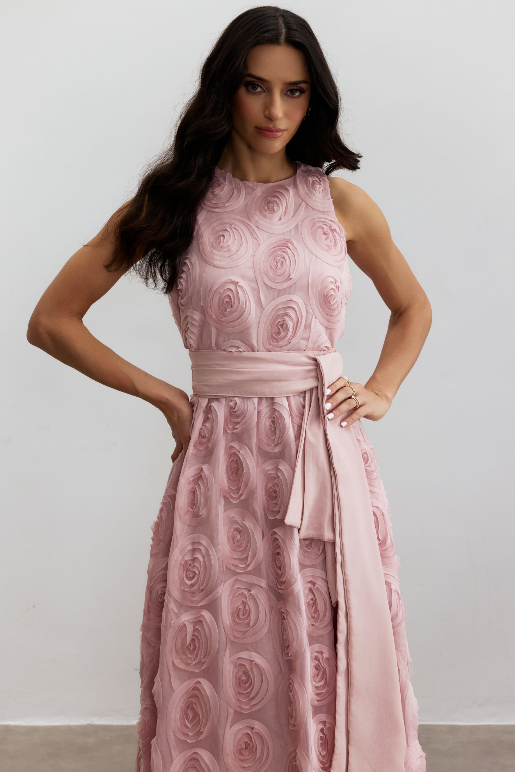 Lizzie Rosette Applique Sleeveless Maxi Dress-purelyfable