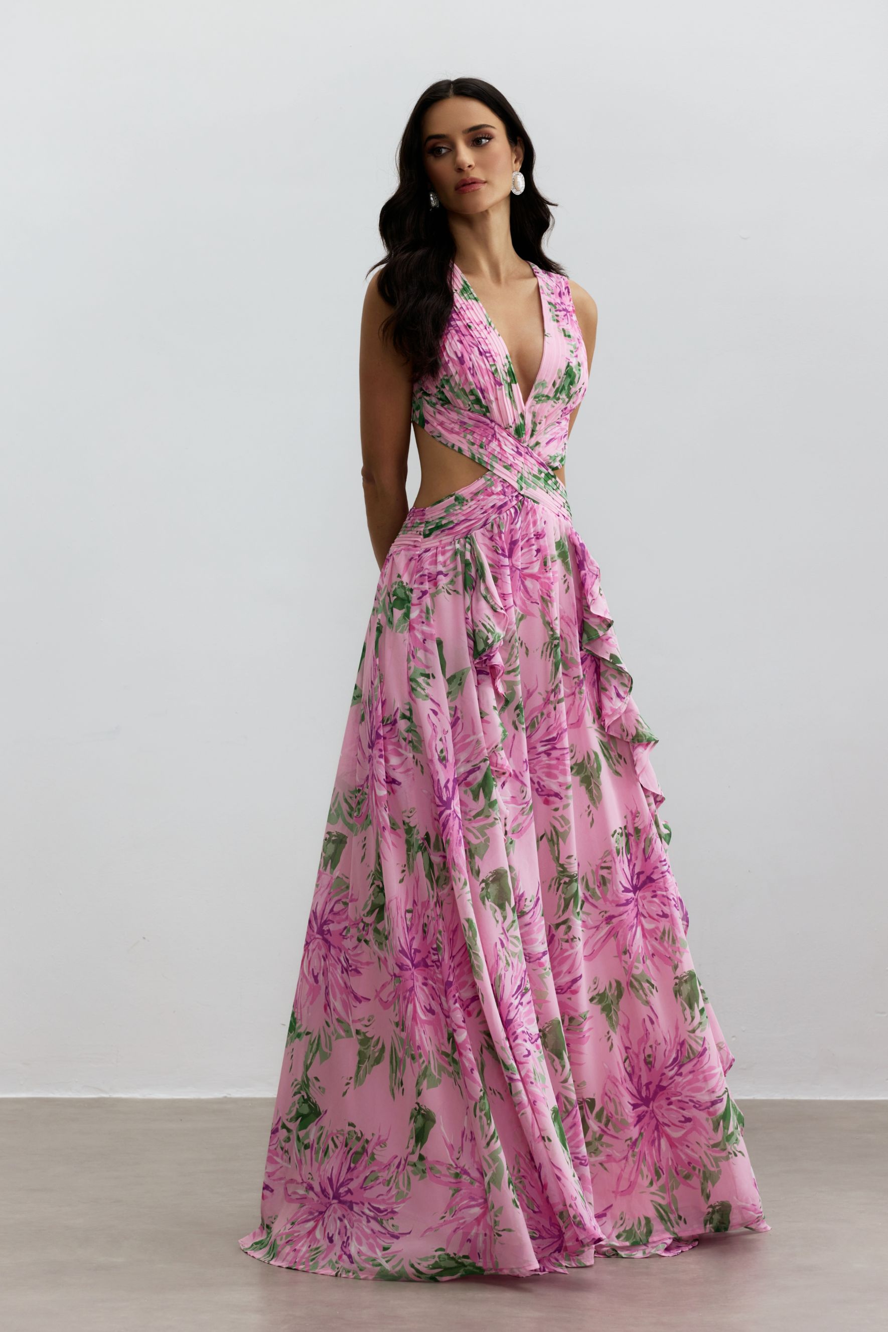 Sheila Floral Print Cut Out Maxi Dress-purelyfable