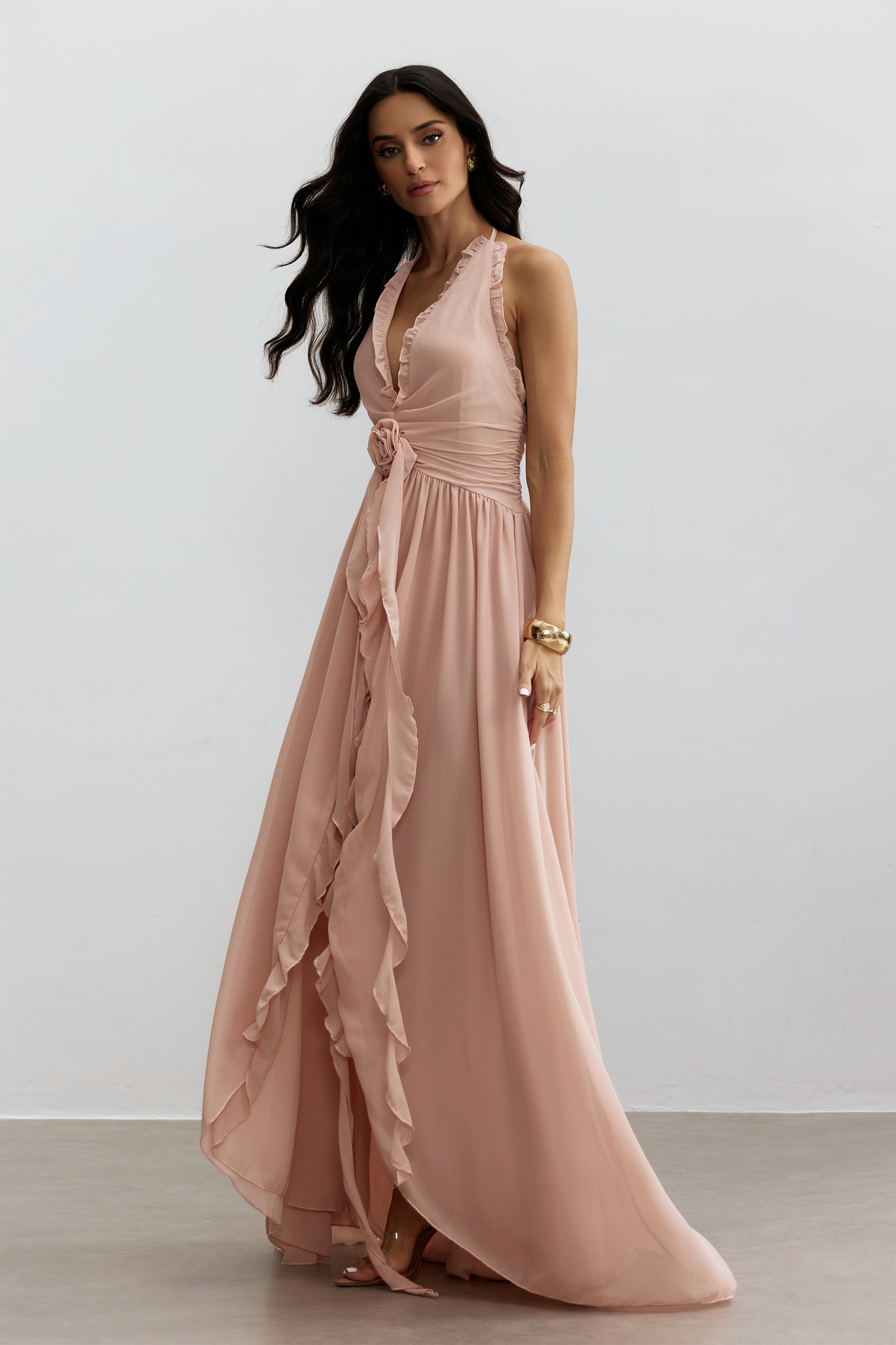 Anita Halterneck Ruffled Maxi Dress-purelyfable