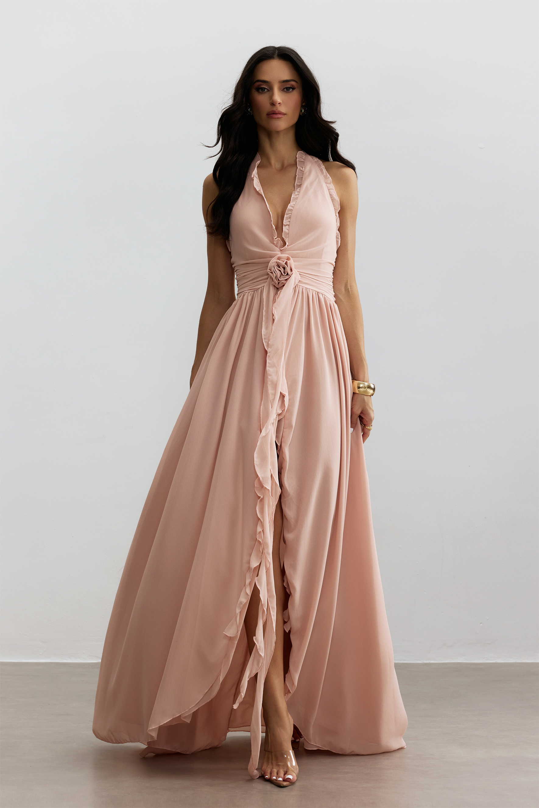 Anita Halterneck Ruffled Maxi Dress-purelyfable