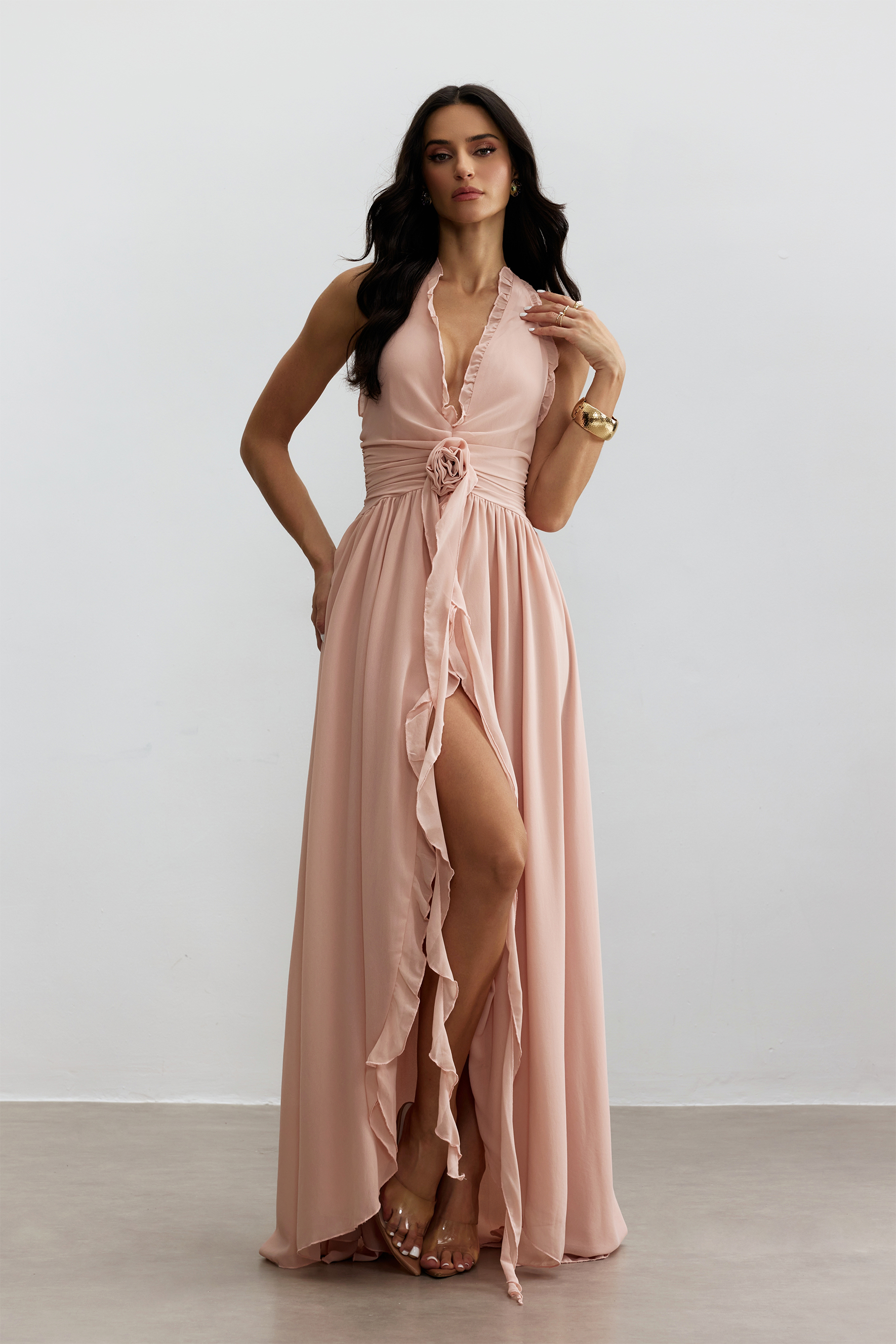 Anita Halterneck Ruffled Maxi Dress-purelyfable