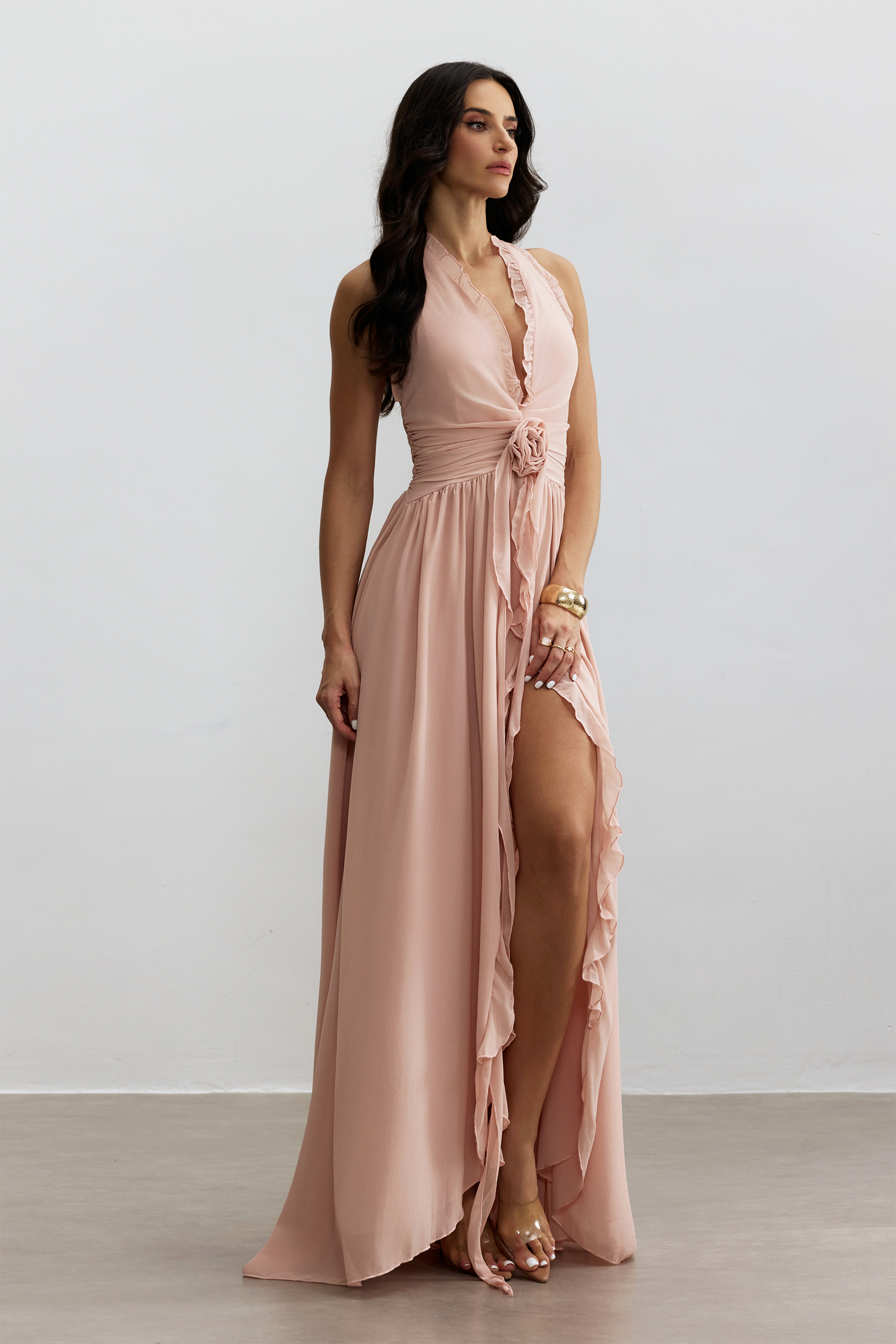 Anita Halterneck Ruffled Maxi Dress-purelyfable
