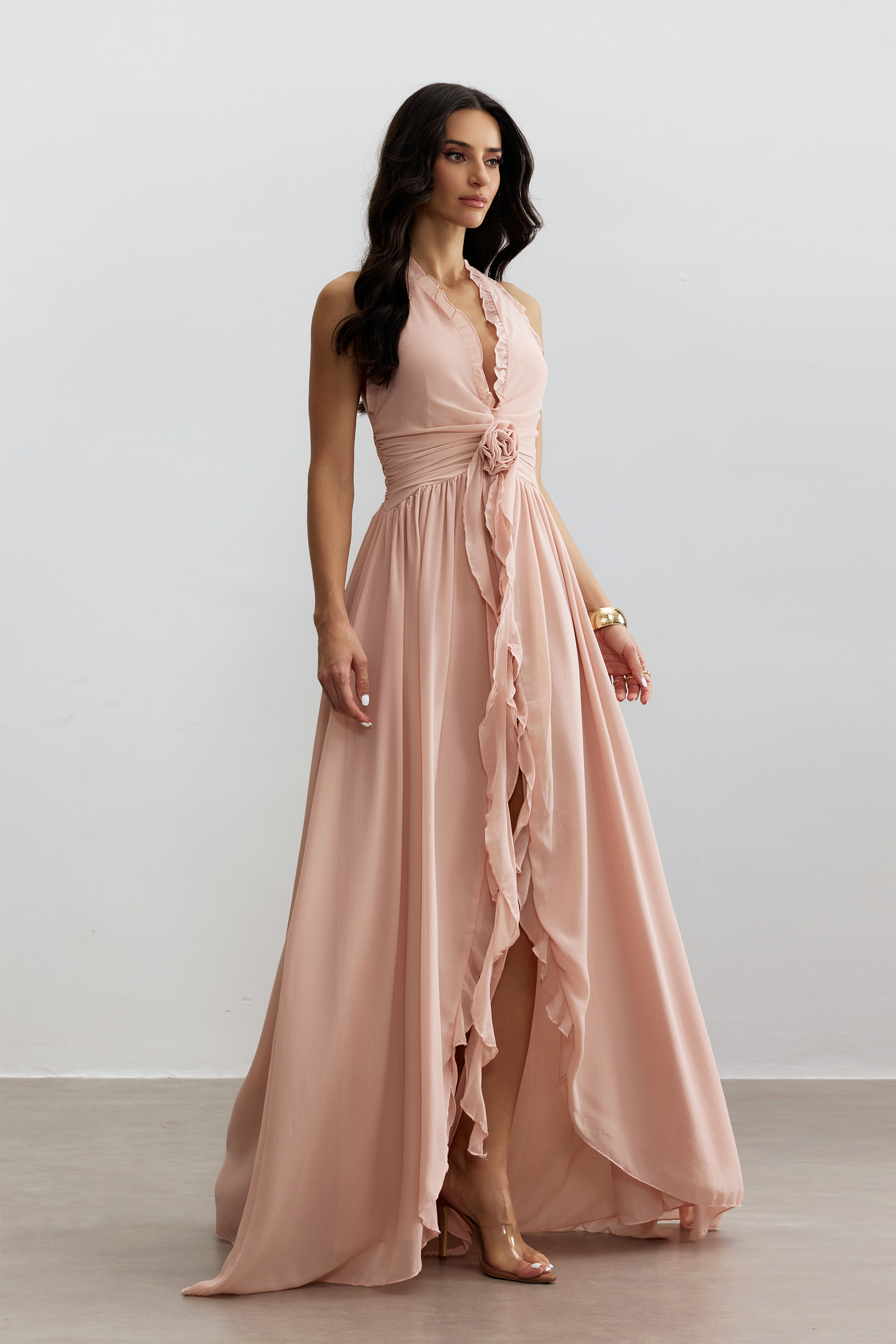 Anita Halterneck Ruffled Maxi Dress-purelyfable