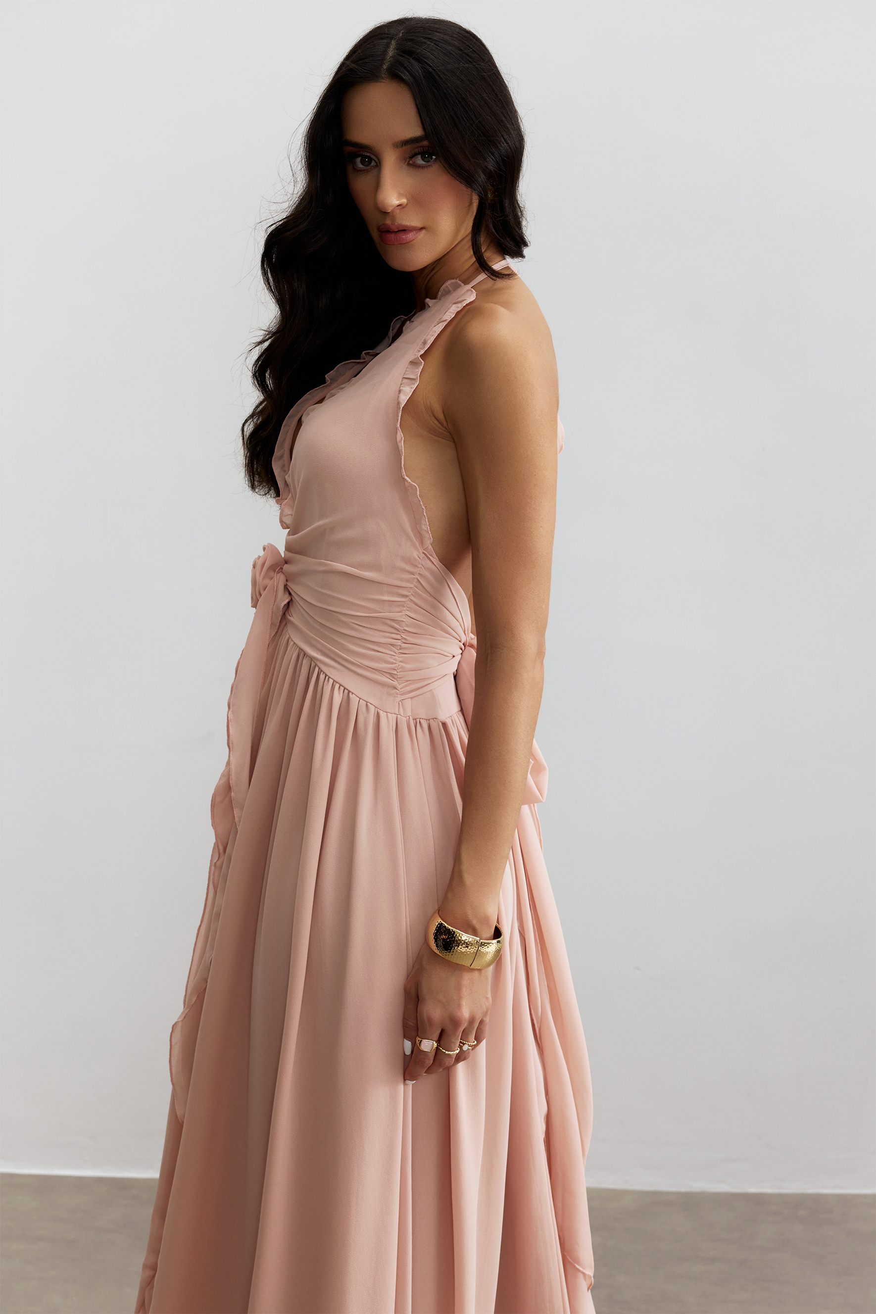 Anita Halterneck Ruffled Maxi Dress-purelyfable