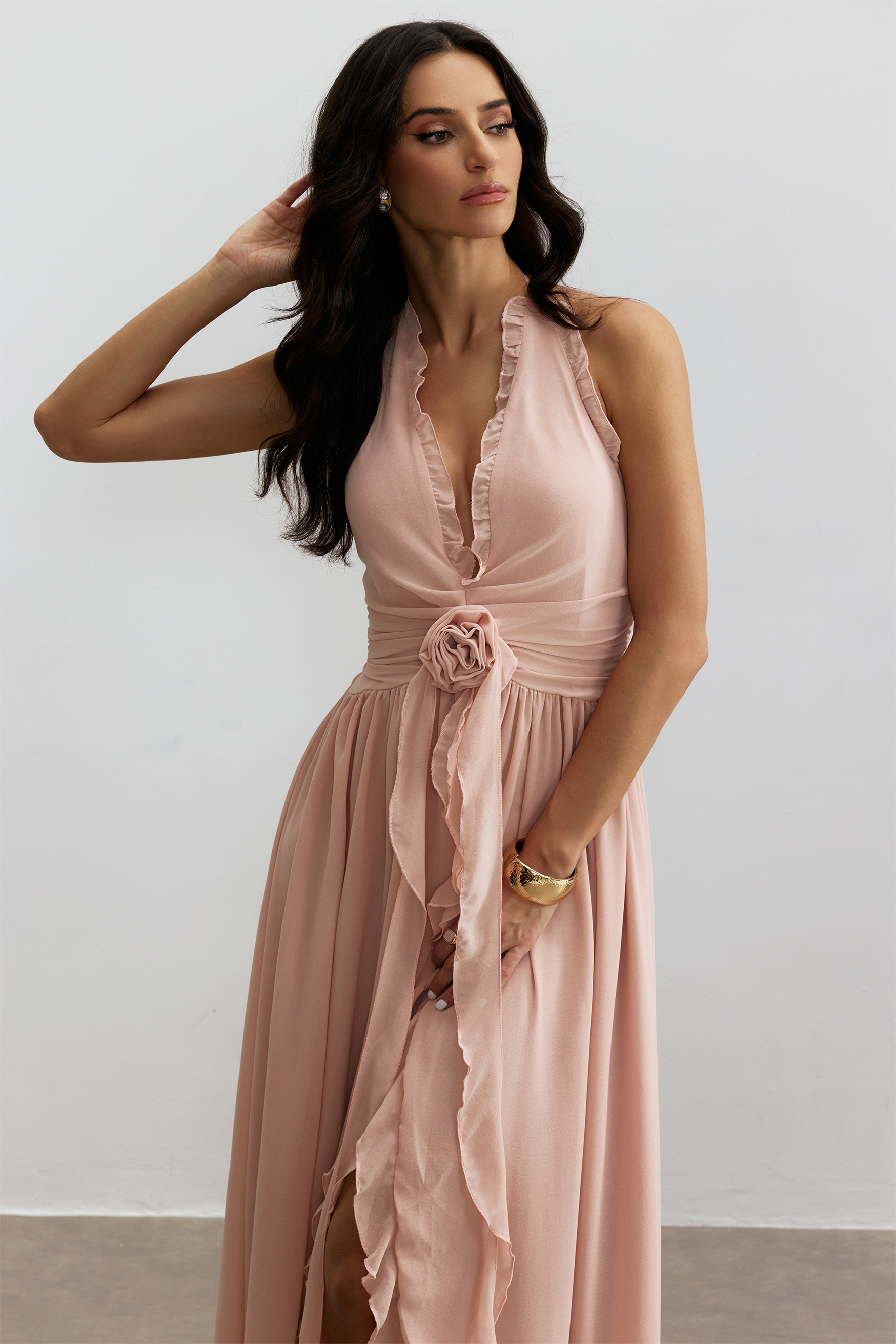 Anita Halterneck Ruffled Maxi Dress-purelyfable